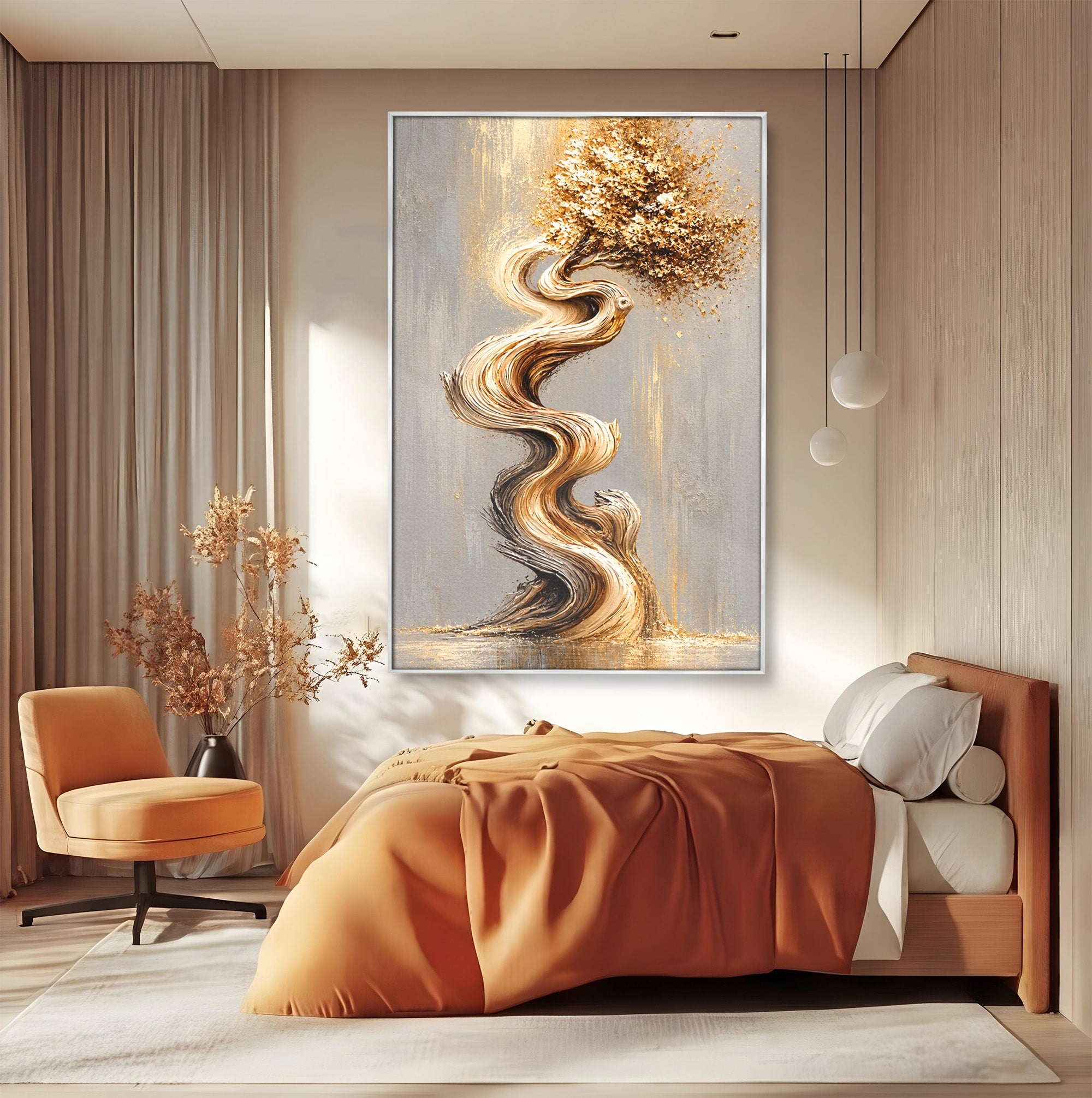 Tablou Canvas Premium LuxCanva® U1172, Echilibrul Copacului Spiralat, Abstract, Eleganta, Arta Moderna, Copac, Living, Culori Vibrante