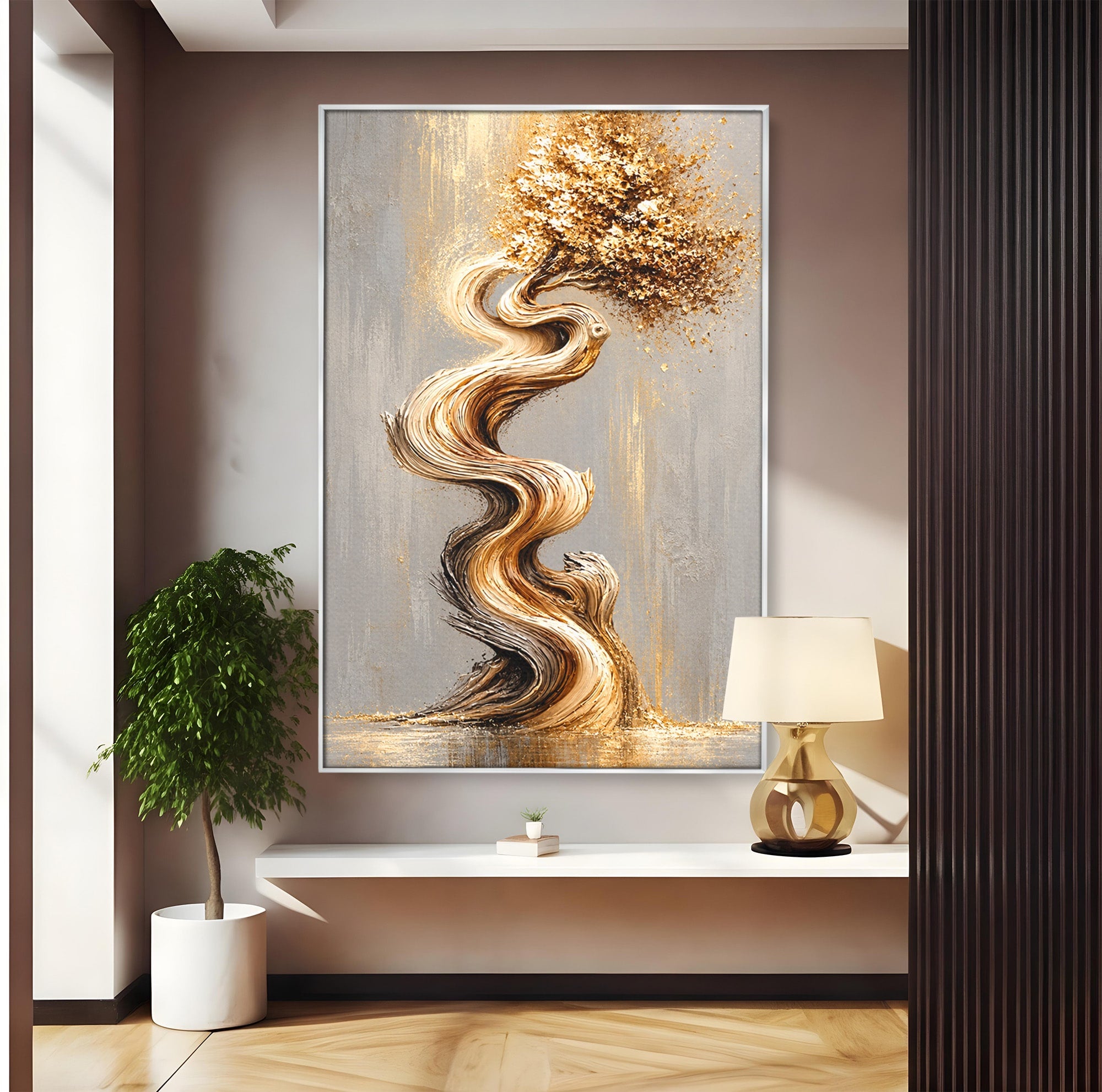 Tablou Canvas Premium LuxCanva® U1172, Echilibrul Copacului Spiralat, Abstract, Eleganta, Arta Moderna, Copac, Living, Culori Vibrante