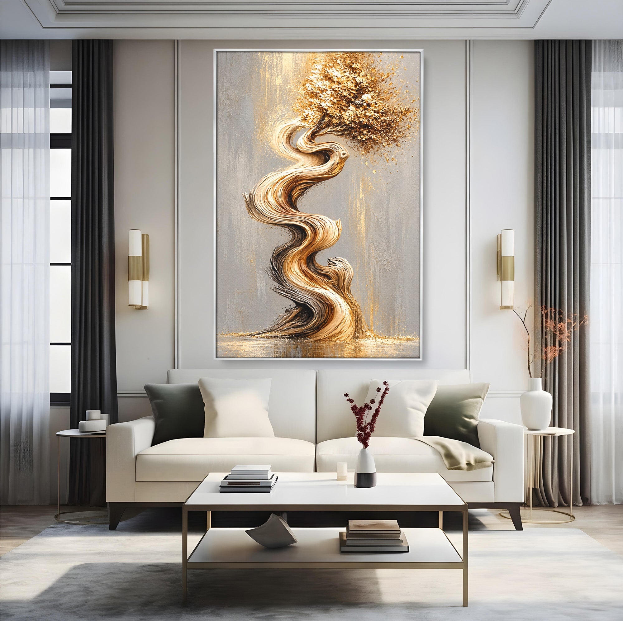 Tablou Canvas Premium LuxCanva® U1172, Echilibrul Copacului Spiralat, Abstract, Eleganta, Arta Moderna, Copac, Living, Culori Vibrante