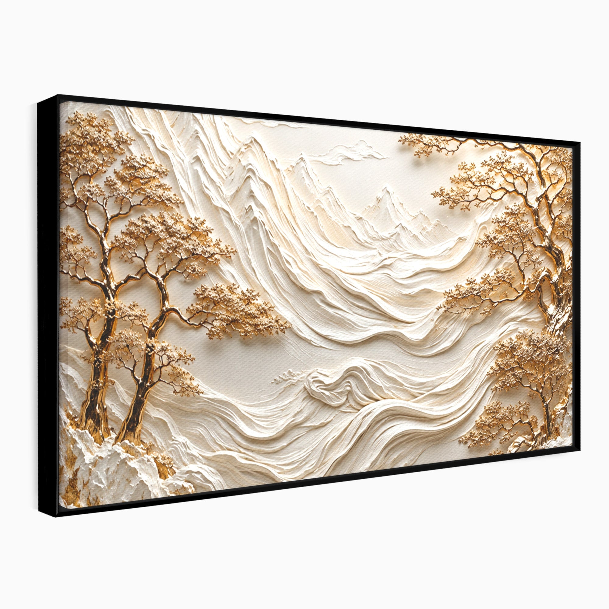 Tablou Canvas Premium LuxCanva® U1173, Peisaj Montan Aurit, Munti, Arta, Eleganta, Peisaj, Living, Culori Vibrante