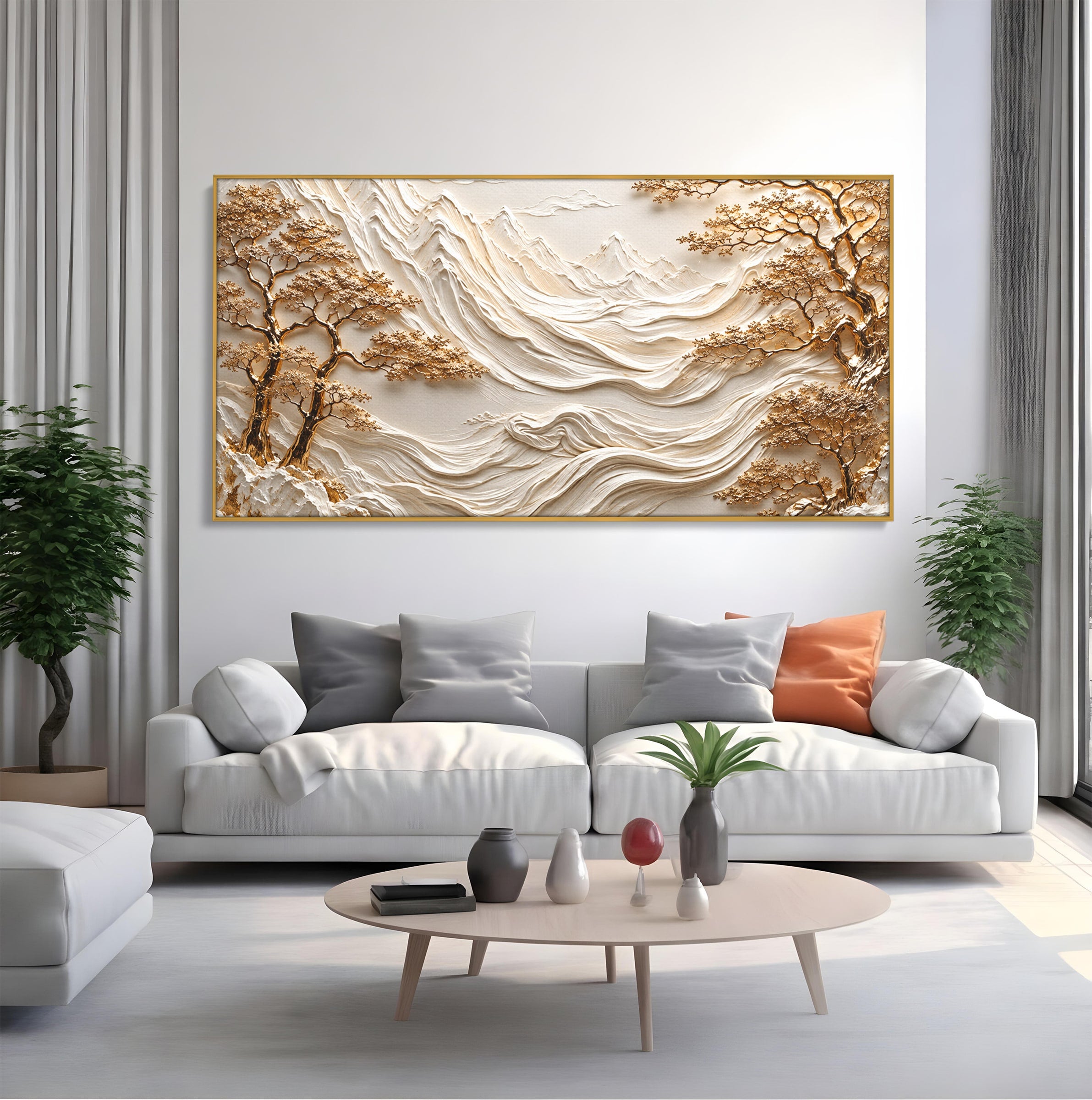 Tablou Canvas Premium LuxCanva® U1173, Peisaj Montan Aurit, Munti, Arta, Eleganta, Peisaj, Living, Culori Vibrante