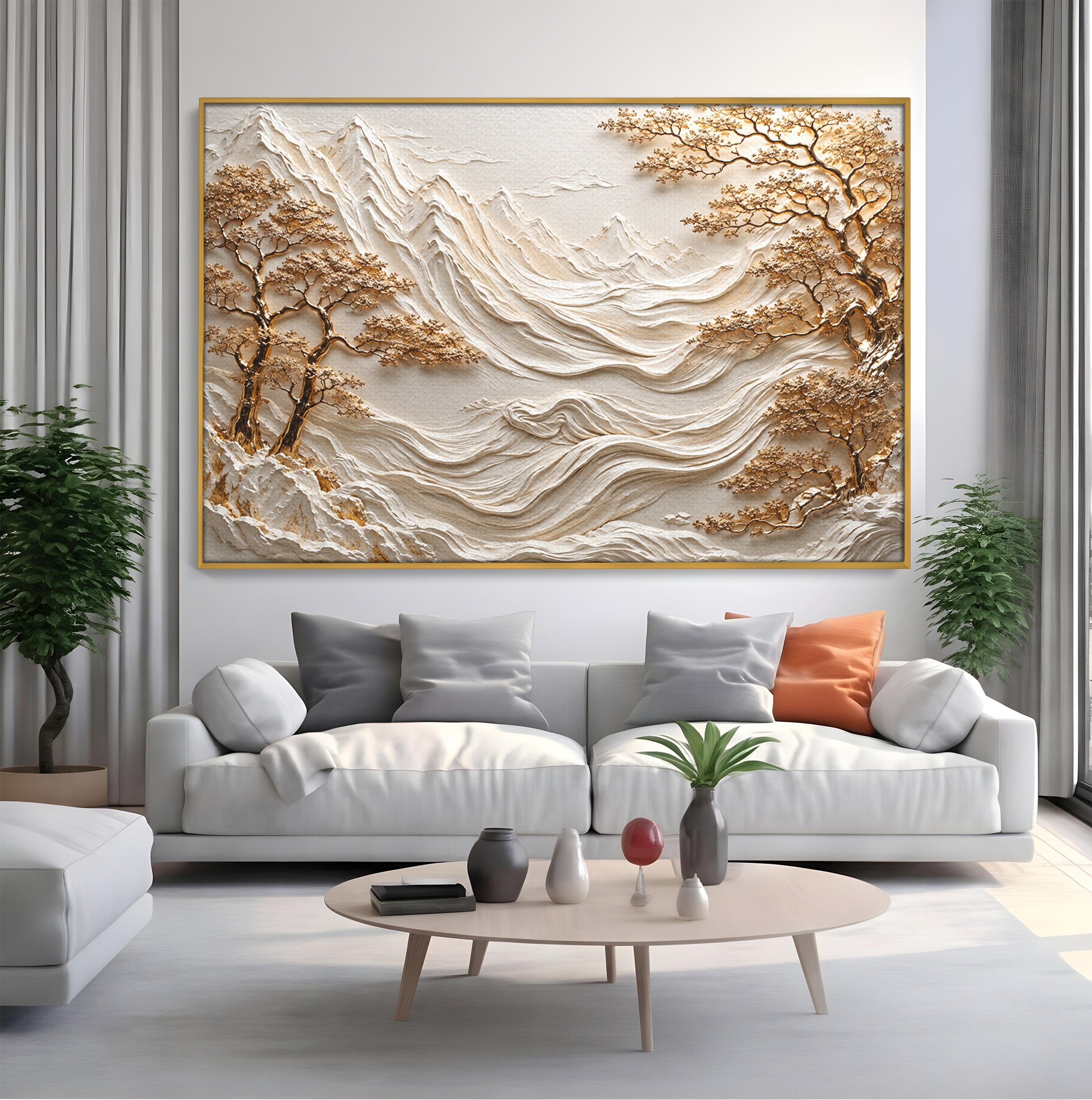 Tablou Canvas Premium LuxCanva® U1173, Peisaj Montan Aurit, Munti, Arta, Eleganta, Peisaj, Living, Culori Vibrante