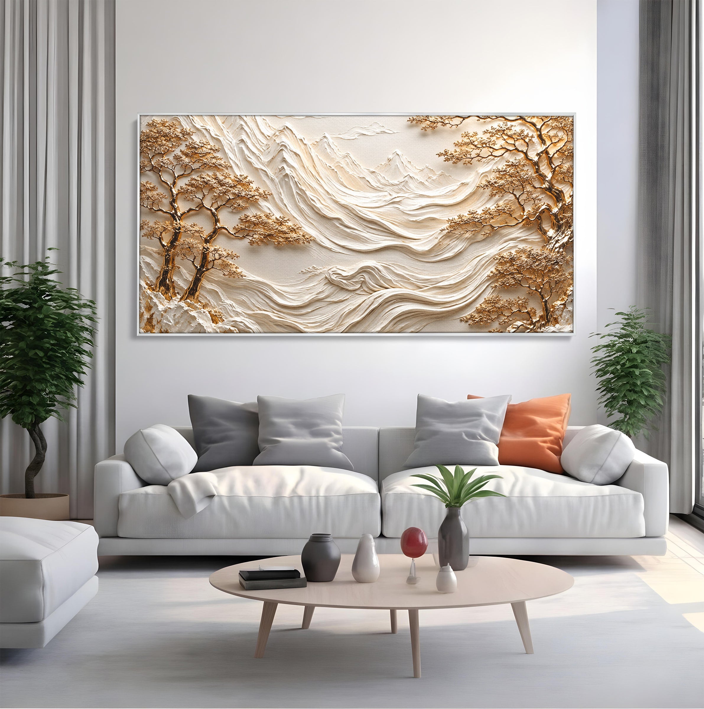 Tablou Canvas Premium LuxCanva® U1173, Peisaj Montan Aurit, Munti, Arta, Eleganta, Peisaj, Living, Culori Vibrante