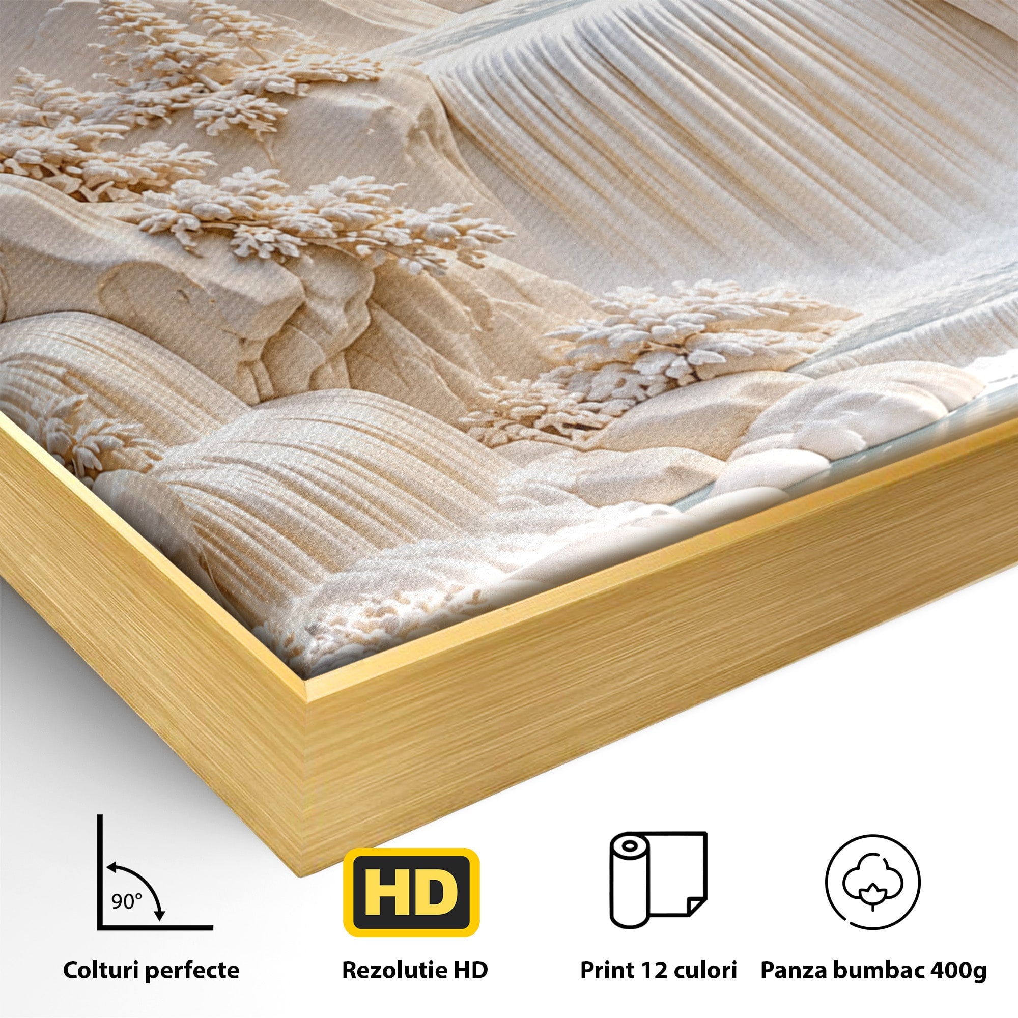Tablou Canvas Premium LuxCanva® U1174, Peisaj Alpin Serafic, Cascada, Munti, Natura, Pasari, Peisaj, Living, Culori Vibrante