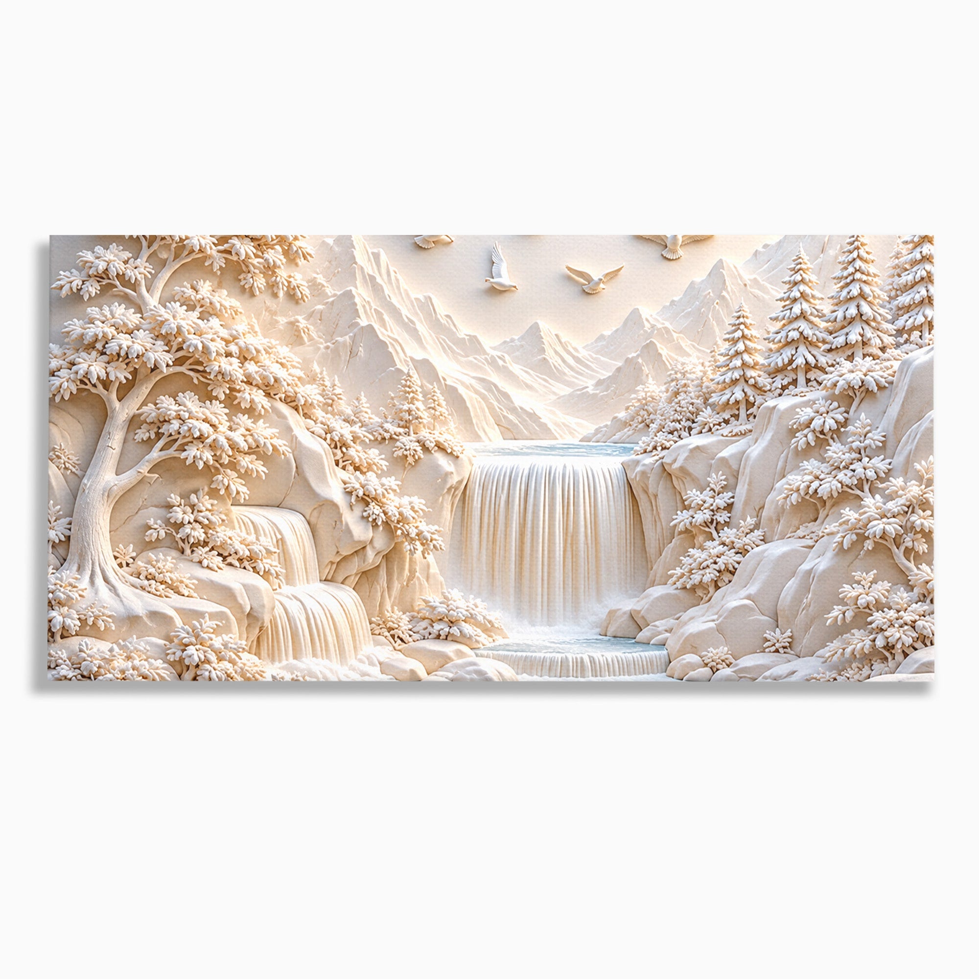 Tablou Canvas Premium LuxCanva® U1174, Peisaj Alpin Serafic, Cascada, Munti, Natura, Pasari, Peisaj, Living, Culori Vibrante
