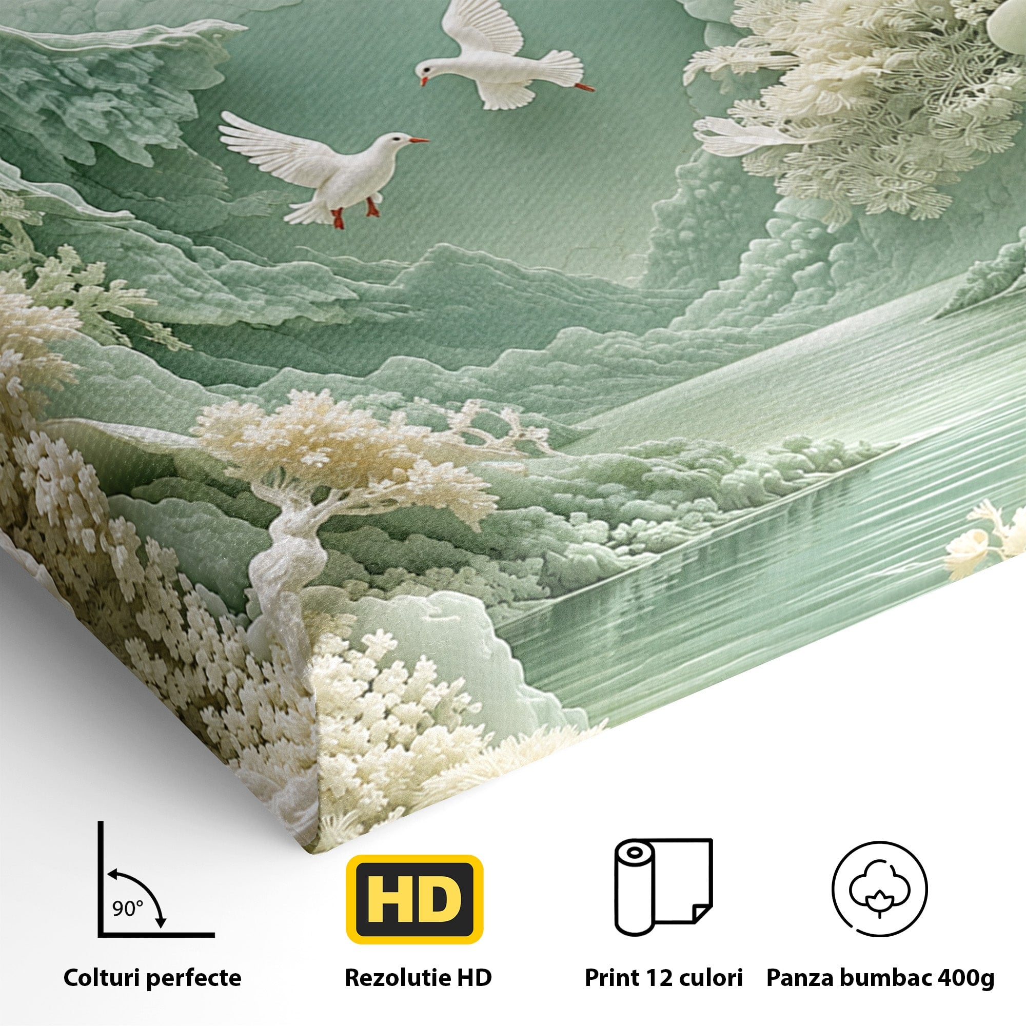 Tablou Canvas Premium LuxCanva® U1175, Lacul Pastelat, Natura, Pasari, Flori, Lac, Dormitor, Culori Vibrante