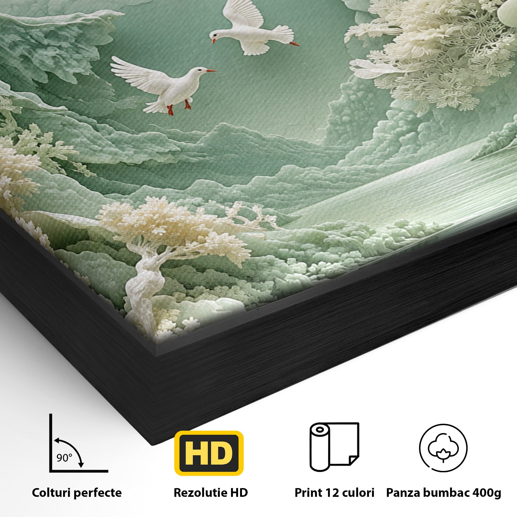 Tablou Canvas Premium LuxCanva® U1175, Lacul Pastelat, Natura, Pasari, Flori, Lac, Dormitor, Culori Vibrante
