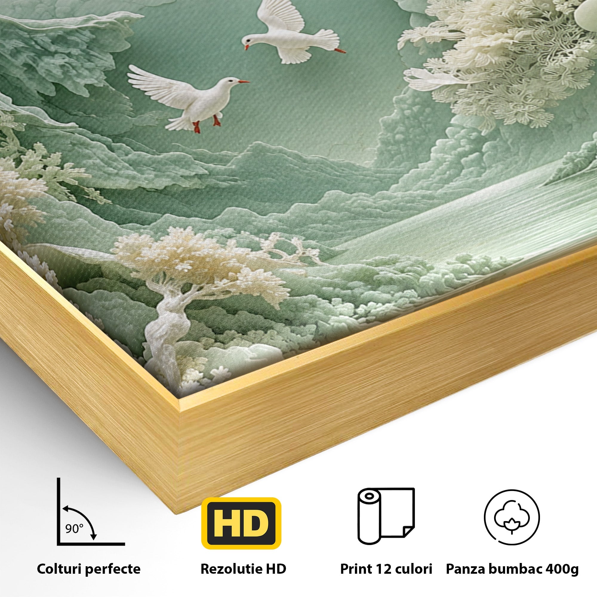 Tablou Canvas Premium LuxCanva® U1175, Lacul Pastelat, Natura, Pasari, Flori, Lac, Dormitor, Culori Vibrante