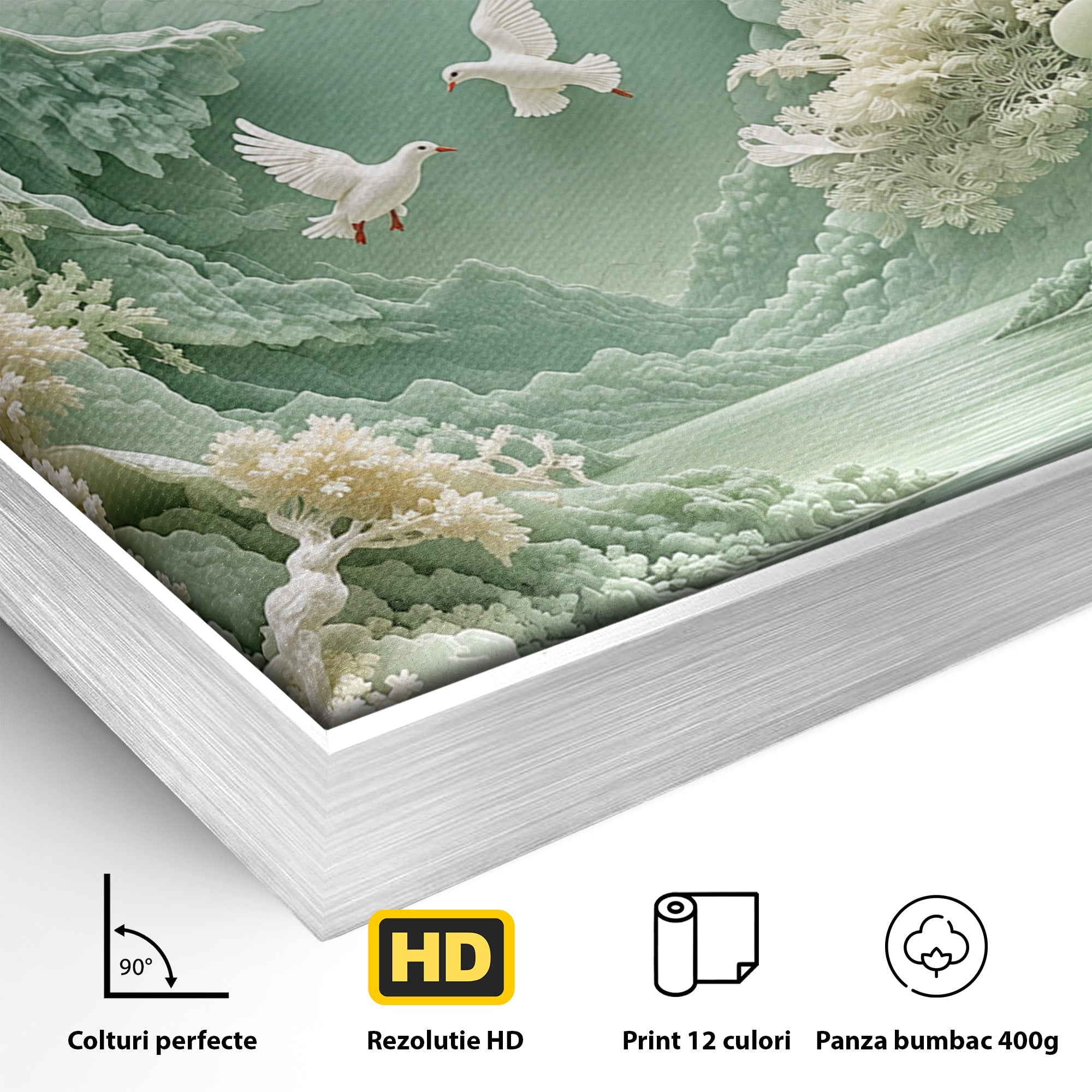 Tablou Canvas Premium LuxCanva® U1175, Lacul Pastelat, Natura, Pasari, Flori, Lac, Dormitor, Culori Vibrante