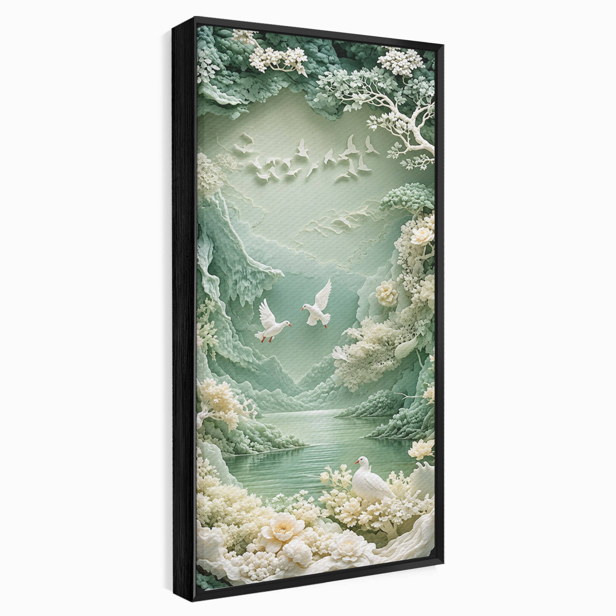 Tablou Canvas Premium LuxCanva® U1175, Lacul Pastelat, Natura, Pasari, Flori, Lac, Dormitor, Culori Vibrante