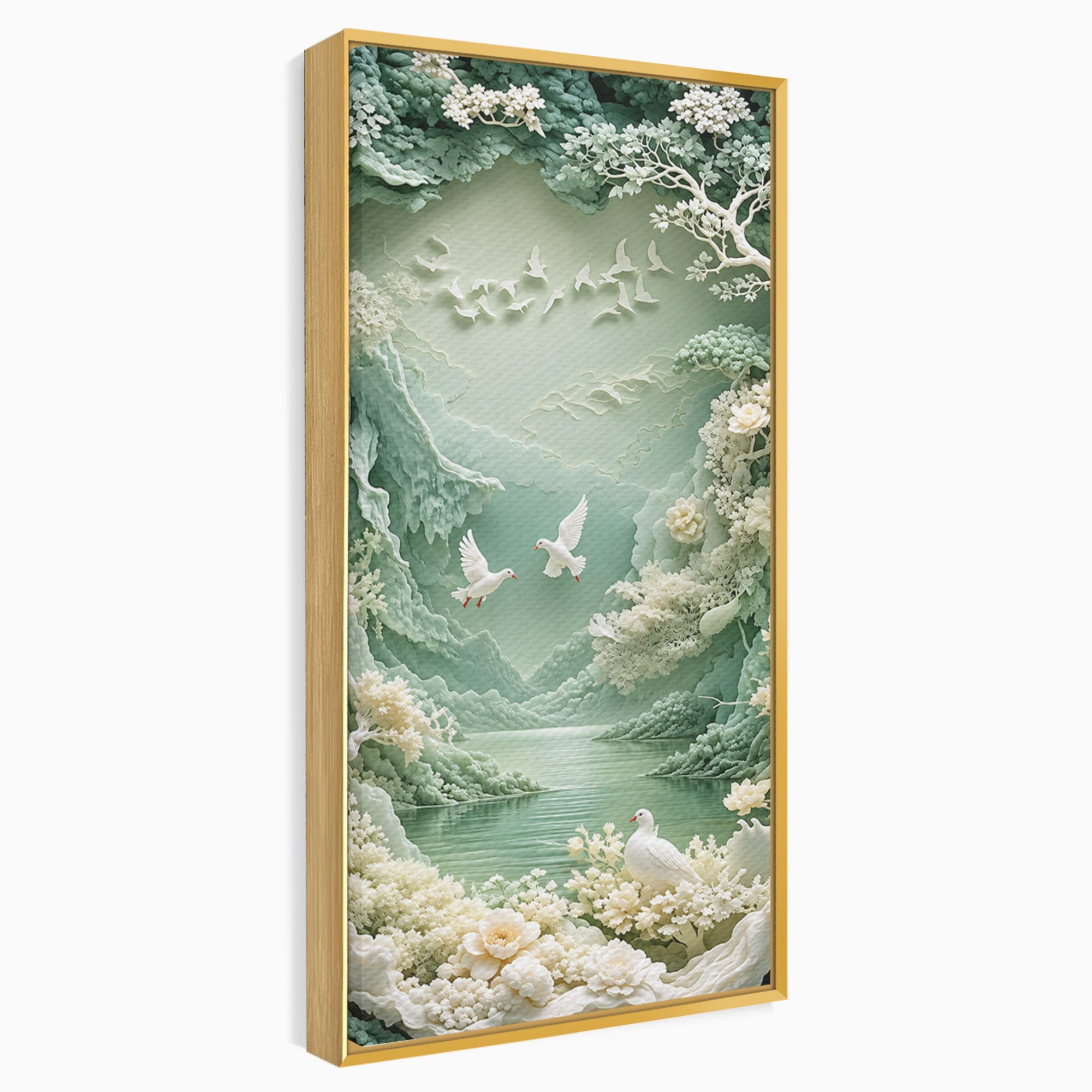 Tablou Canvas Premium LuxCanva® U1175, Lacul Pastelat, Natura, Pasari, Flori, Lac, Dormitor, Culori Vibrante