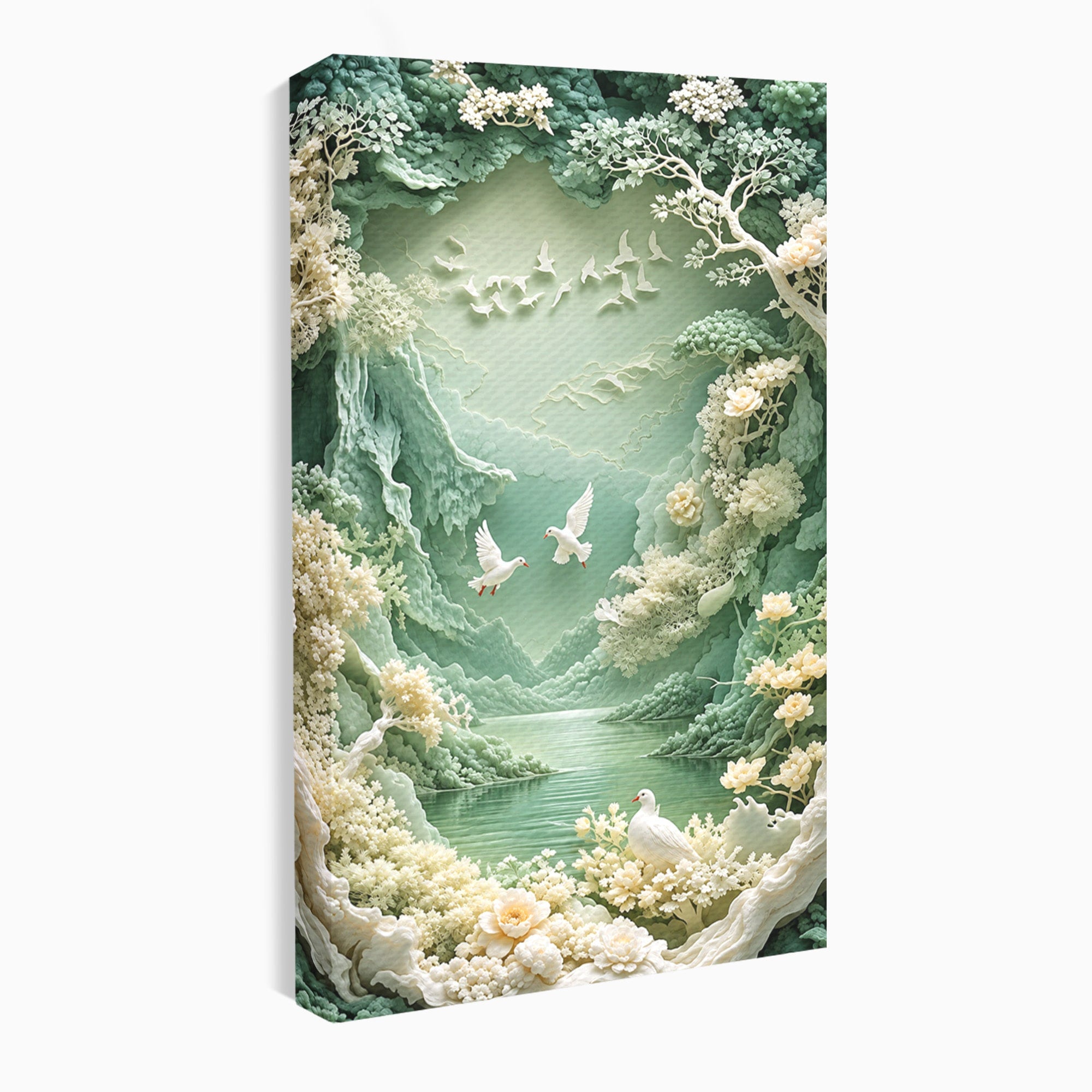 Tablou Canvas Premium LuxCanva® U1175, Lacul Pastelat, Natura, Pasari, Flori, Lac, Dormitor, Culori Vibrante