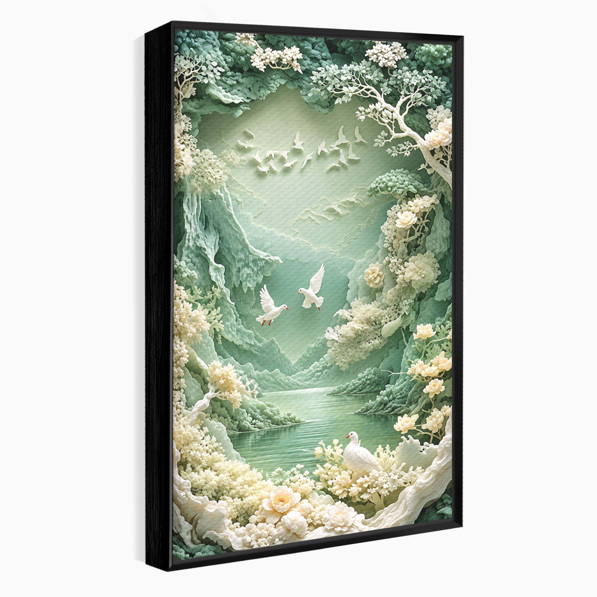 Tablou Canvas Premium LuxCanva® U1175, Lacul Pastelat, Natura, Pasari, Flori, Lac, Dormitor, Culori Vibrante