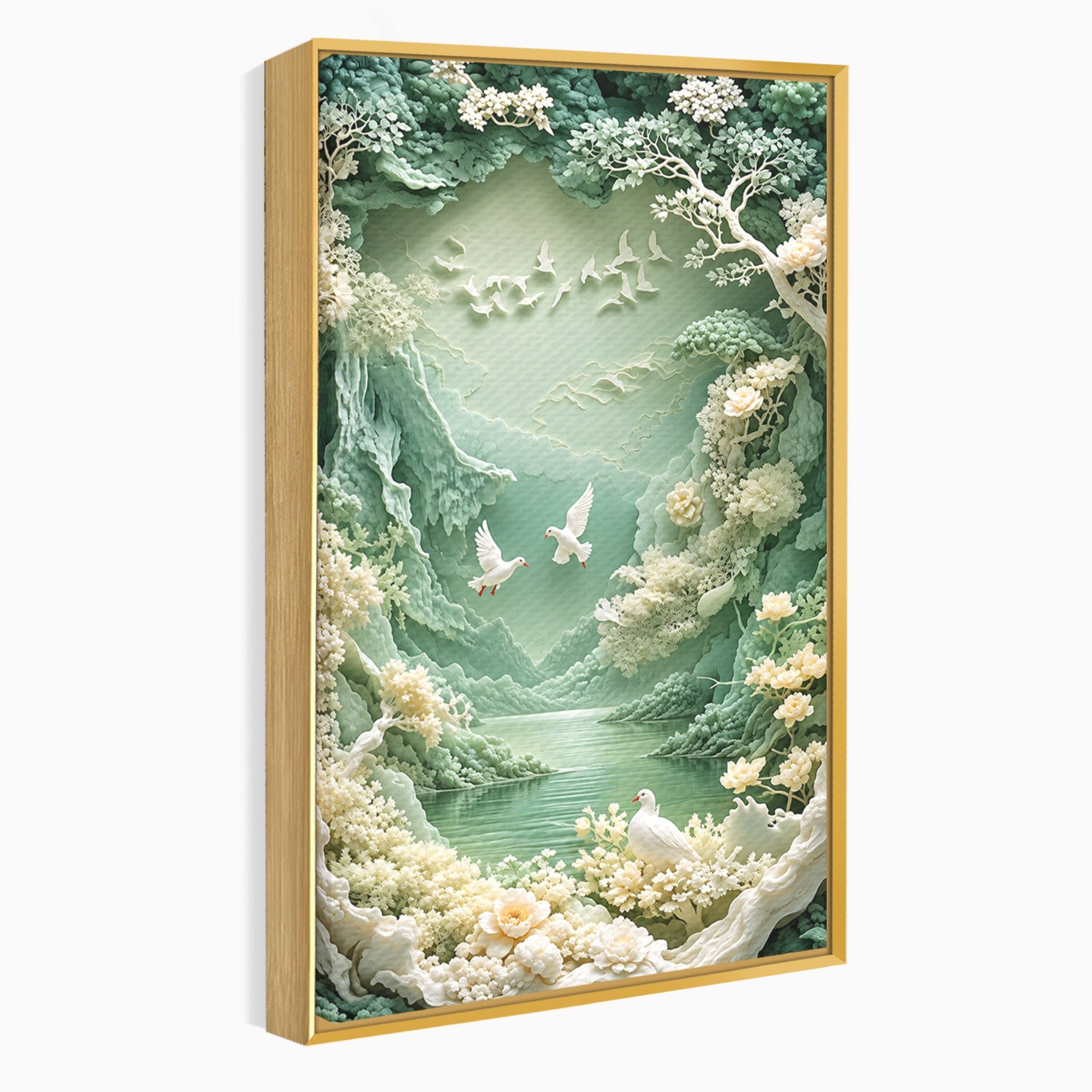 Tablou Canvas Premium LuxCanva® U1175, Lacul Pastelat, Natura, Pasari, Flori, Lac, Dormitor, Culori Vibrante