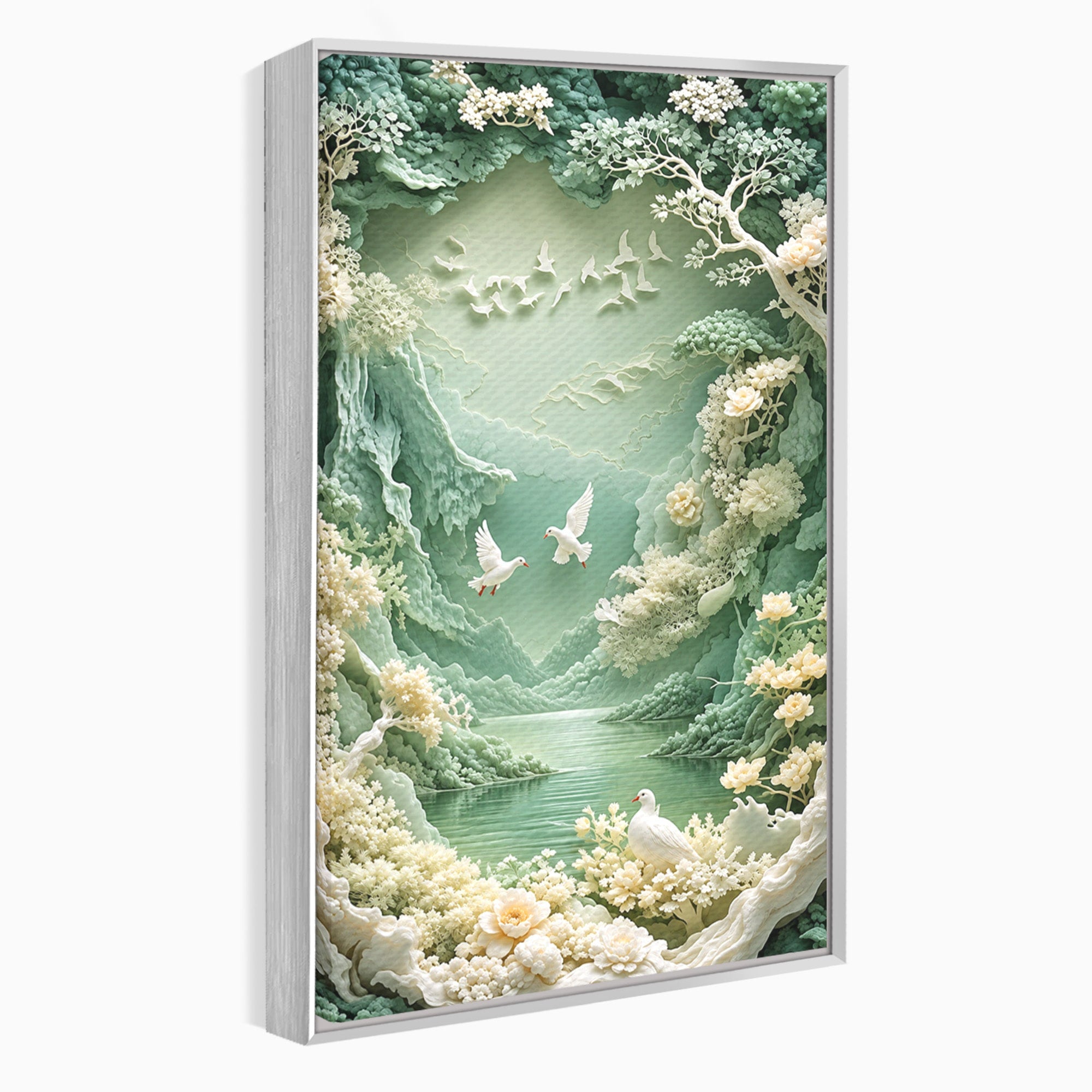 Tablou Canvas Premium LuxCanva® U1175, Lacul Pastelat, Natura, Pasari, Flori, Lac, Dormitor, Culori Vibrante