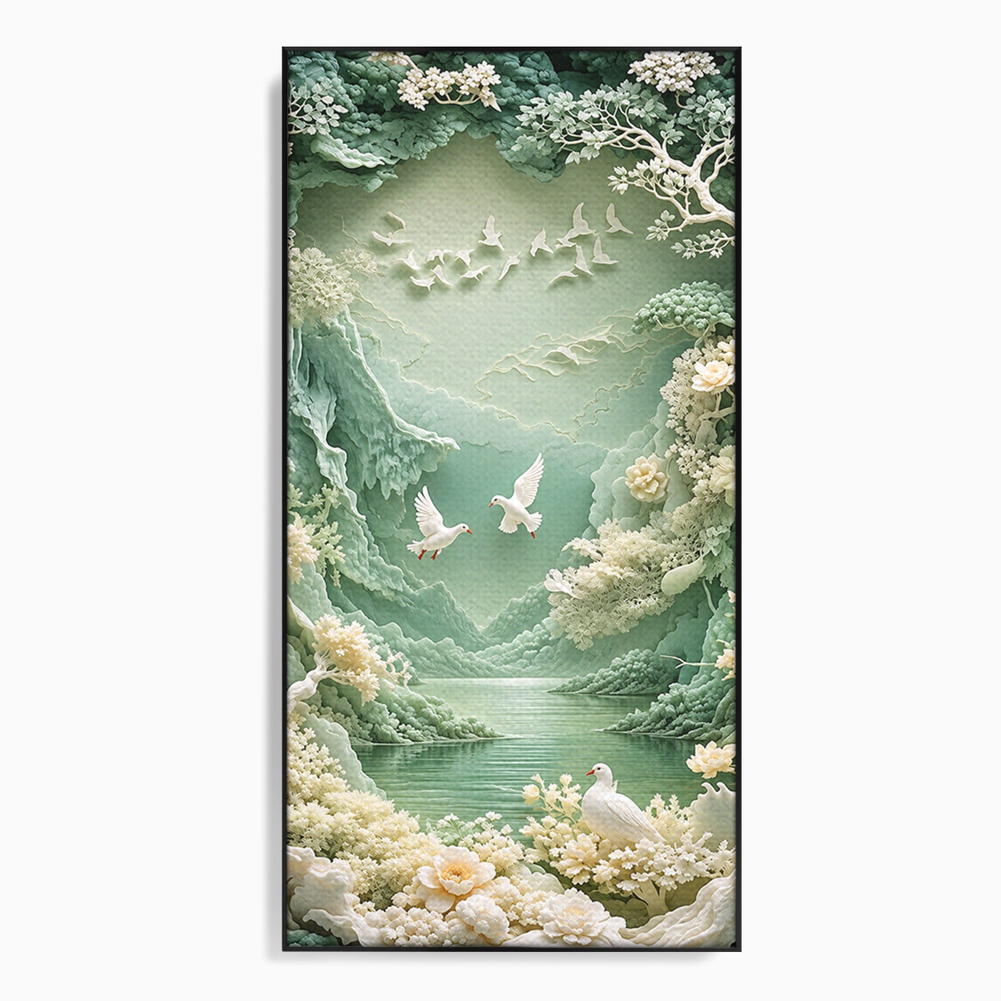 Tablou Canvas Premium LuxCanva® U1175, Lacul Pastelat, Natura, Pasari, Flori, Lac, Dormitor, Culori Vibrante