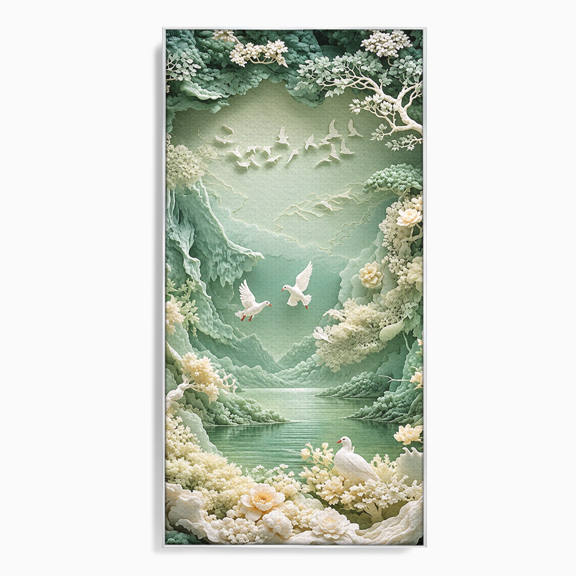 Tablou Canvas Premium LuxCanva® U1175, Lacul Pastelat, Natura, Pasari, Flori, Lac, Dormitor, Culori Vibrante