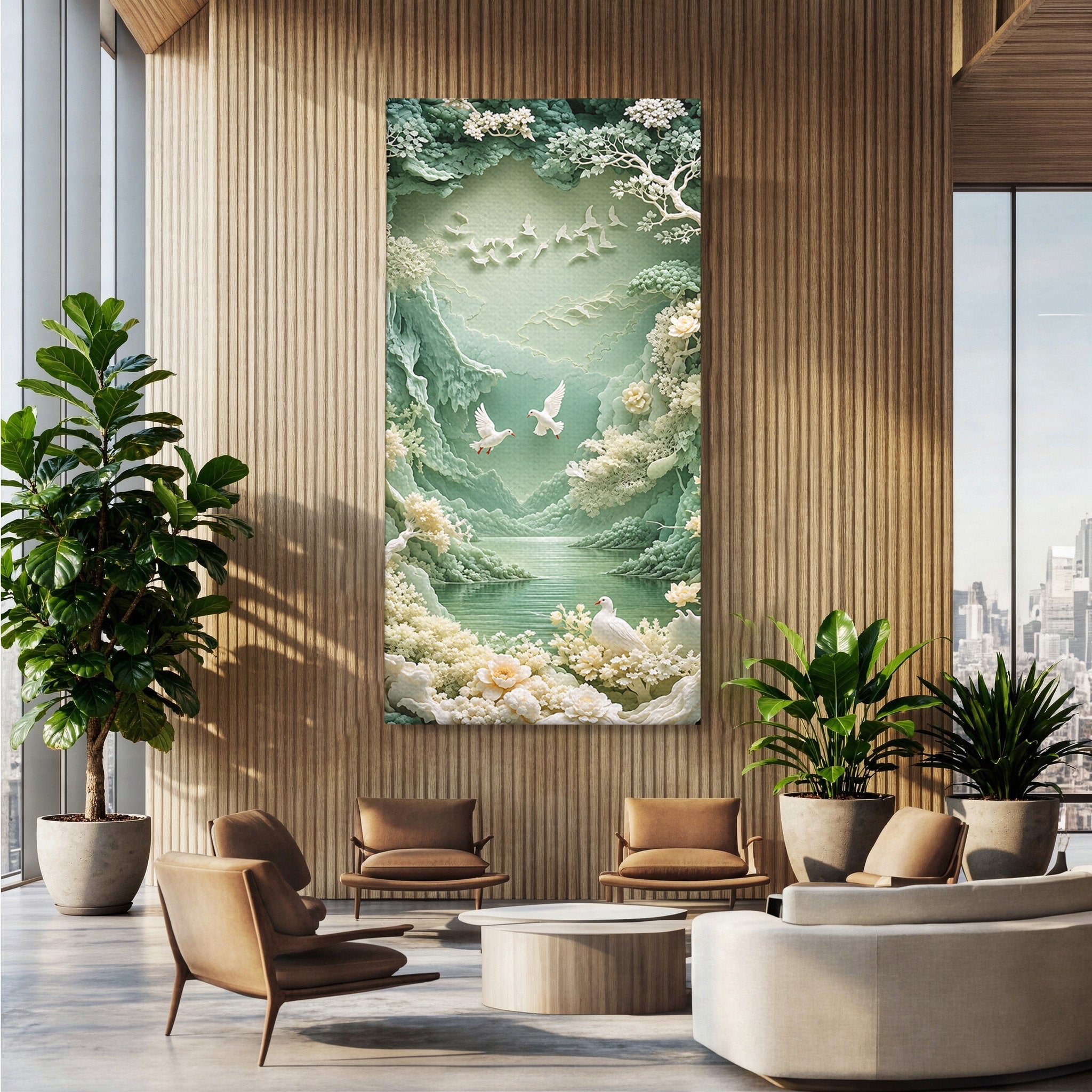 Tablou Canvas Premium LuxCanva® U1175, Lacul Pastelat, Natura, Pasari, Flori, Lac, Dormitor, Culori Vibrante