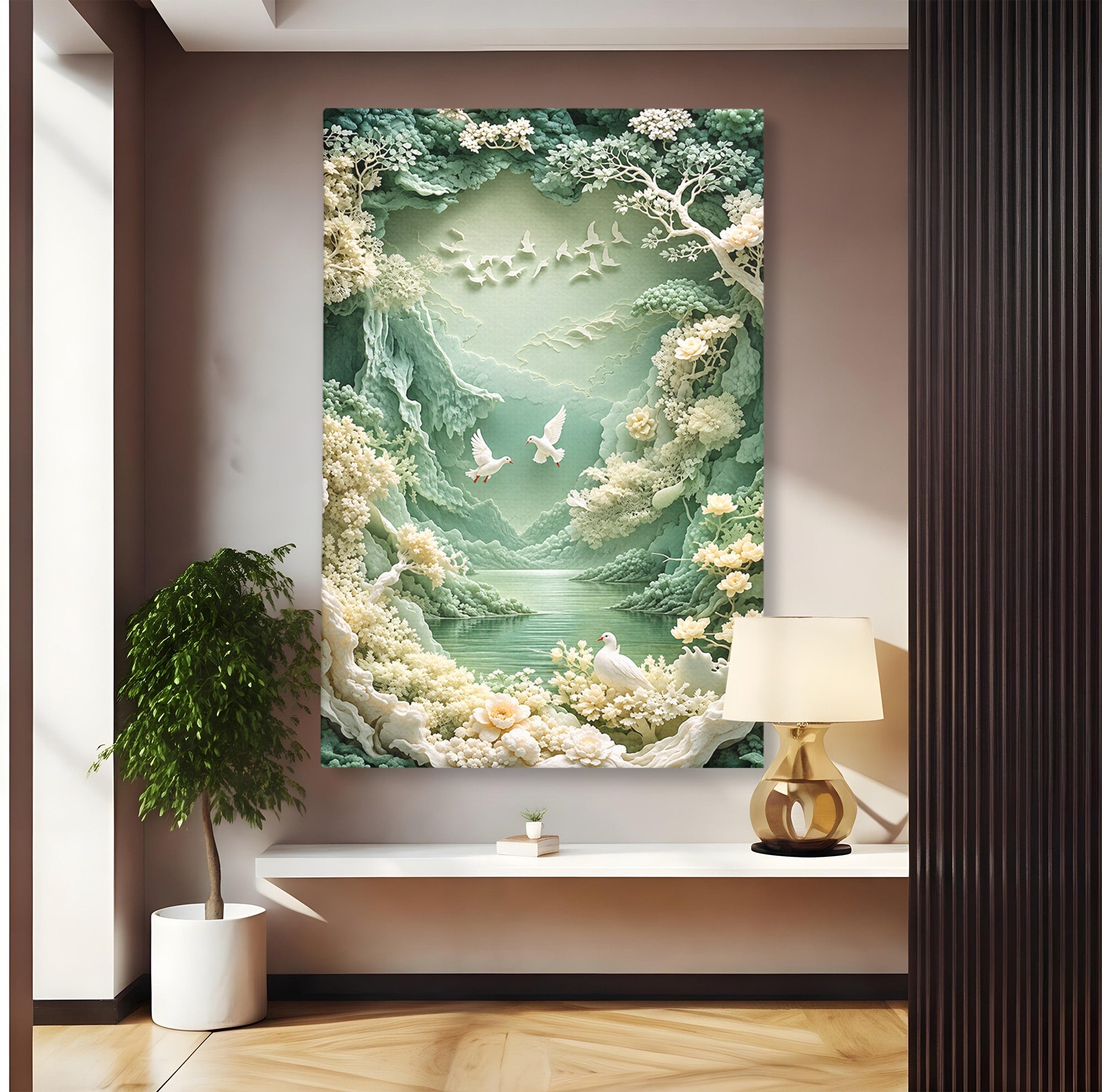 Tablou Canvas Premium LuxCanva® U1175, Lacul Pastelat, Natura, Pasari, Flori, Lac, Dormitor, Culori Vibrante