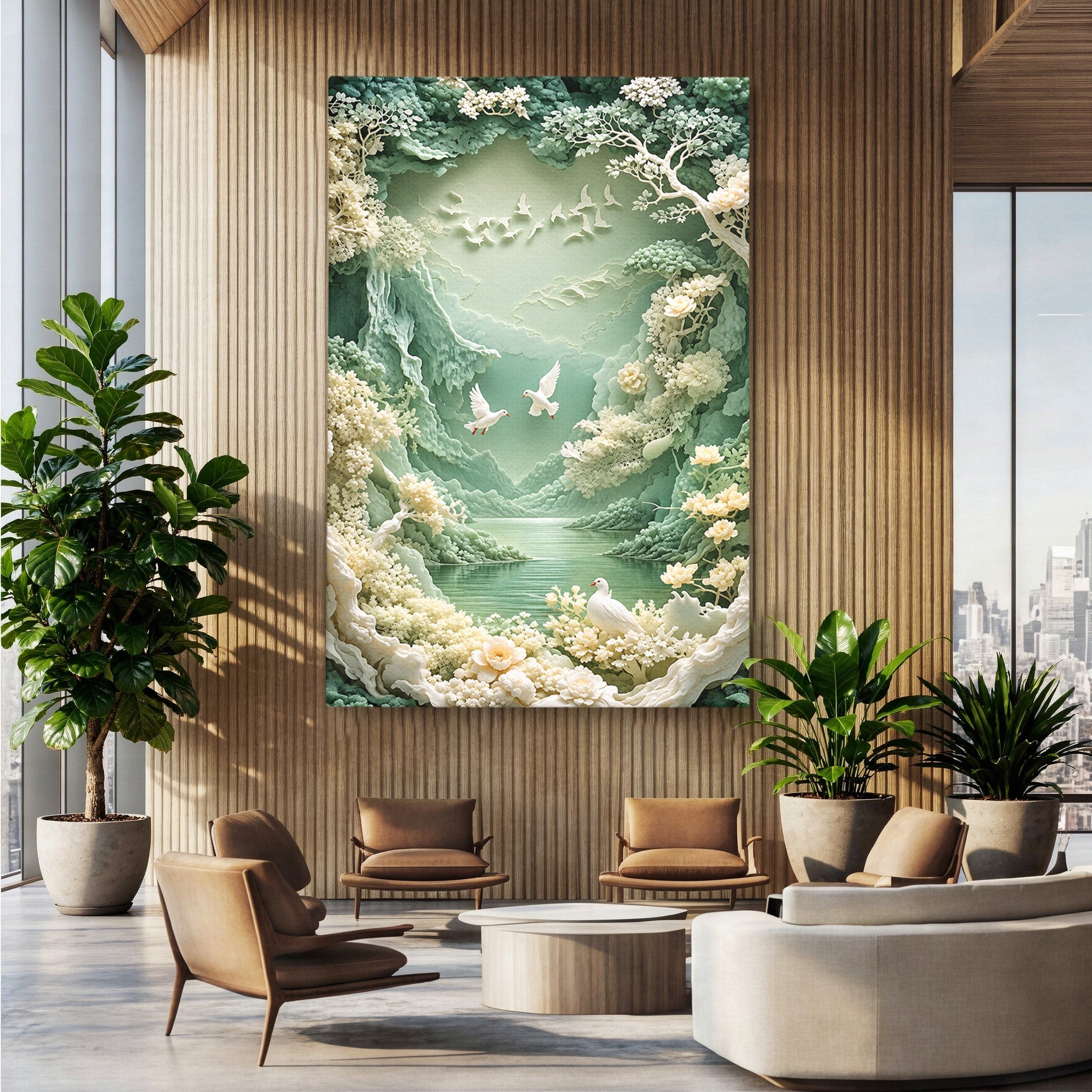 Tablou Canvas Premium LuxCanva® U1175, Lacul Pastelat, Natura, Pasari, Flori, Lac, Dormitor, Culori Vibrante