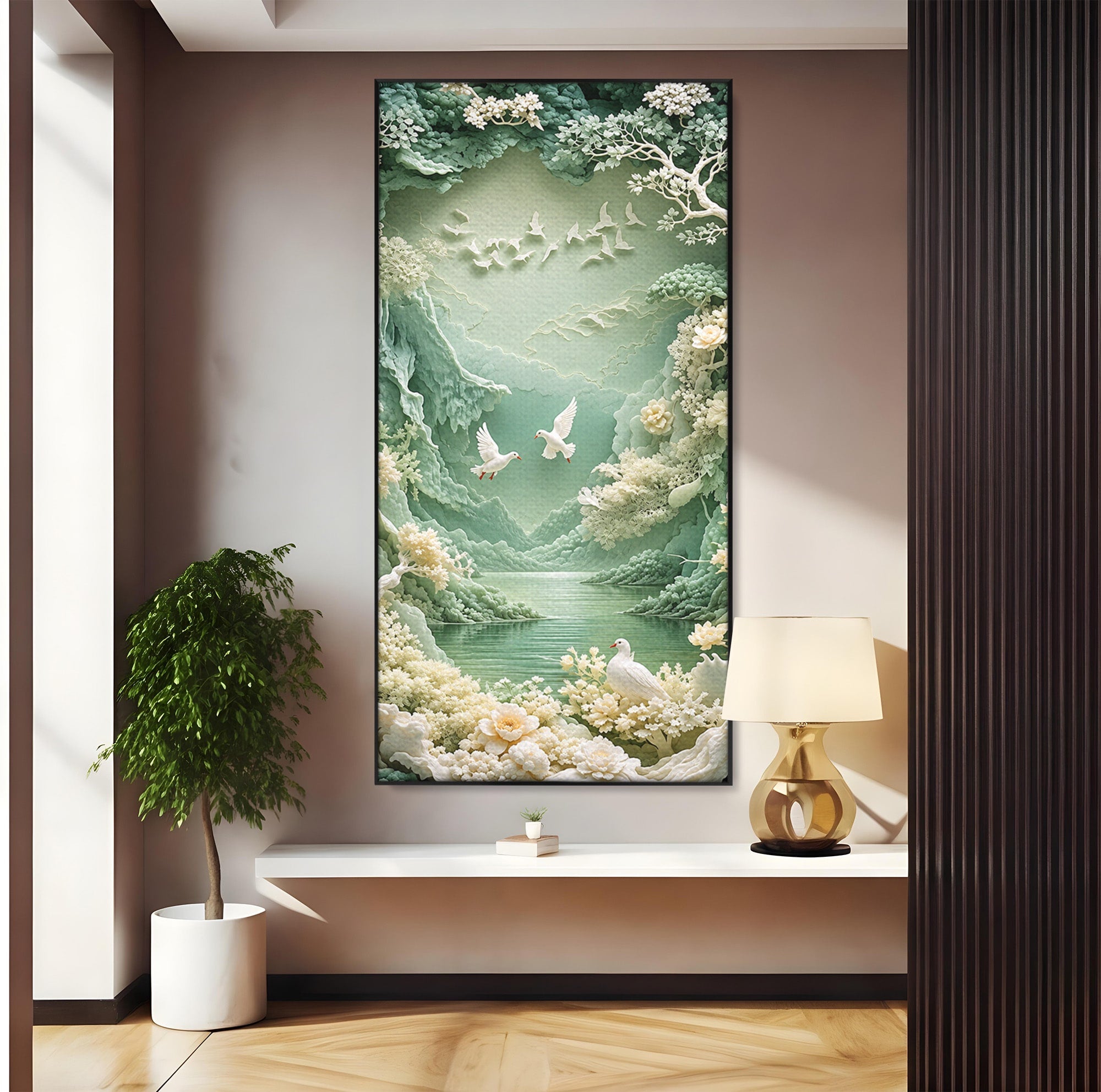 Tablou Canvas Premium LuxCanva® U1175, Lacul Pastelat, Natura, Pasari, Flori, Lac, Dormitor, Culori Vibrante