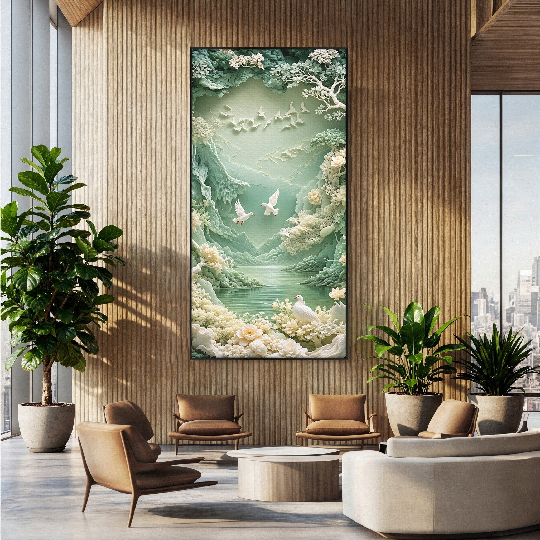Tablou Canvas Premium LuxCanva® U1175, Lacul Pastelat, Natura, Pasari, Flori, Lac, Dormitor, Culori Vibrante