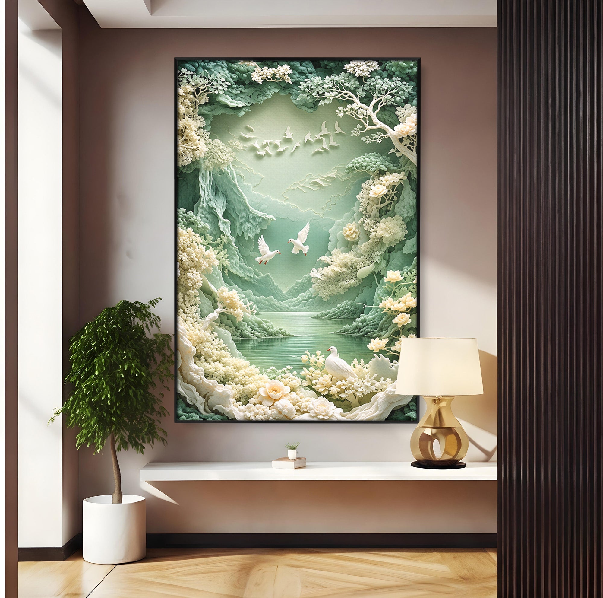 Tablou Canvas Premium LuxCanva® U1175, Lacul Pastelat, Natura, Pasari, Flori, Lac, Dormitor, Culori Vibrante