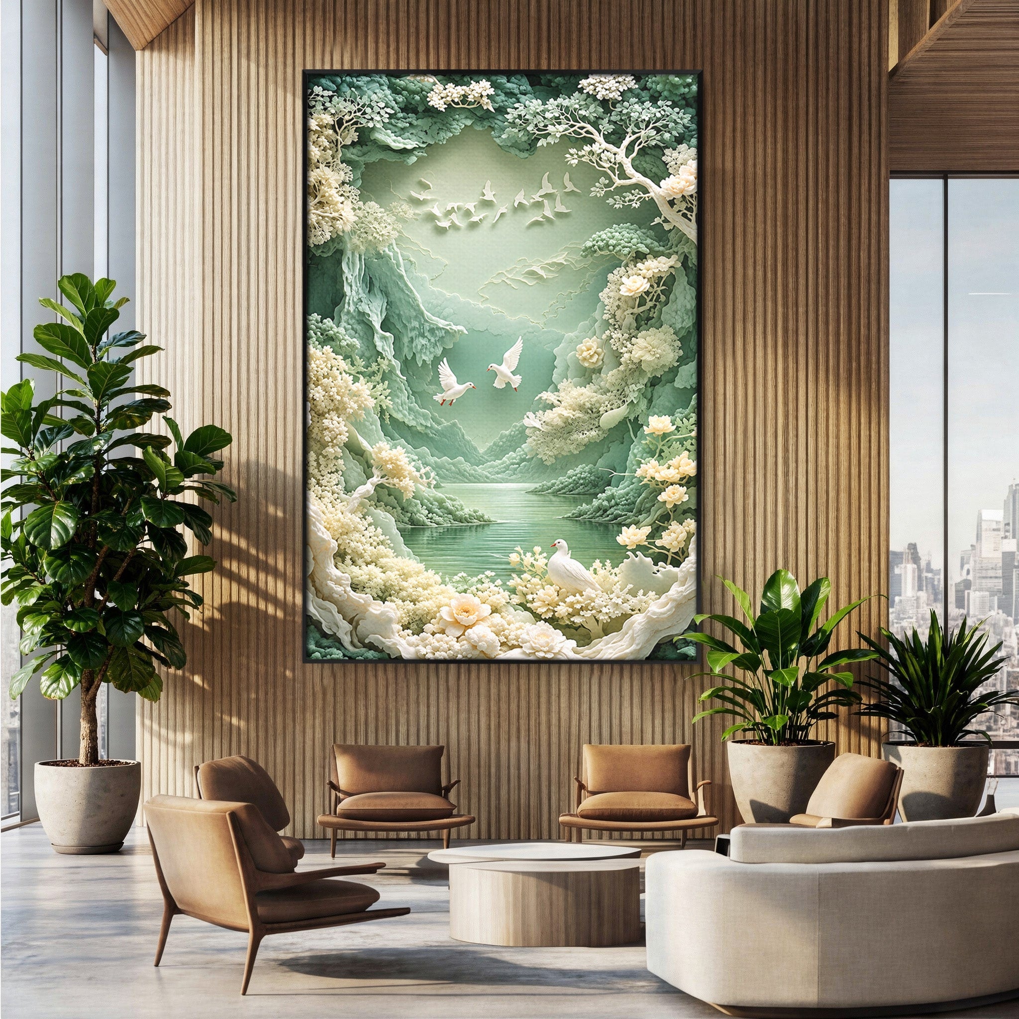 Tablou Canvas Premium LuxCanva® U1175, Lacul Pastelat, Natura, Pasari, Flori, Lac, Dormitor, Culori Vibrante