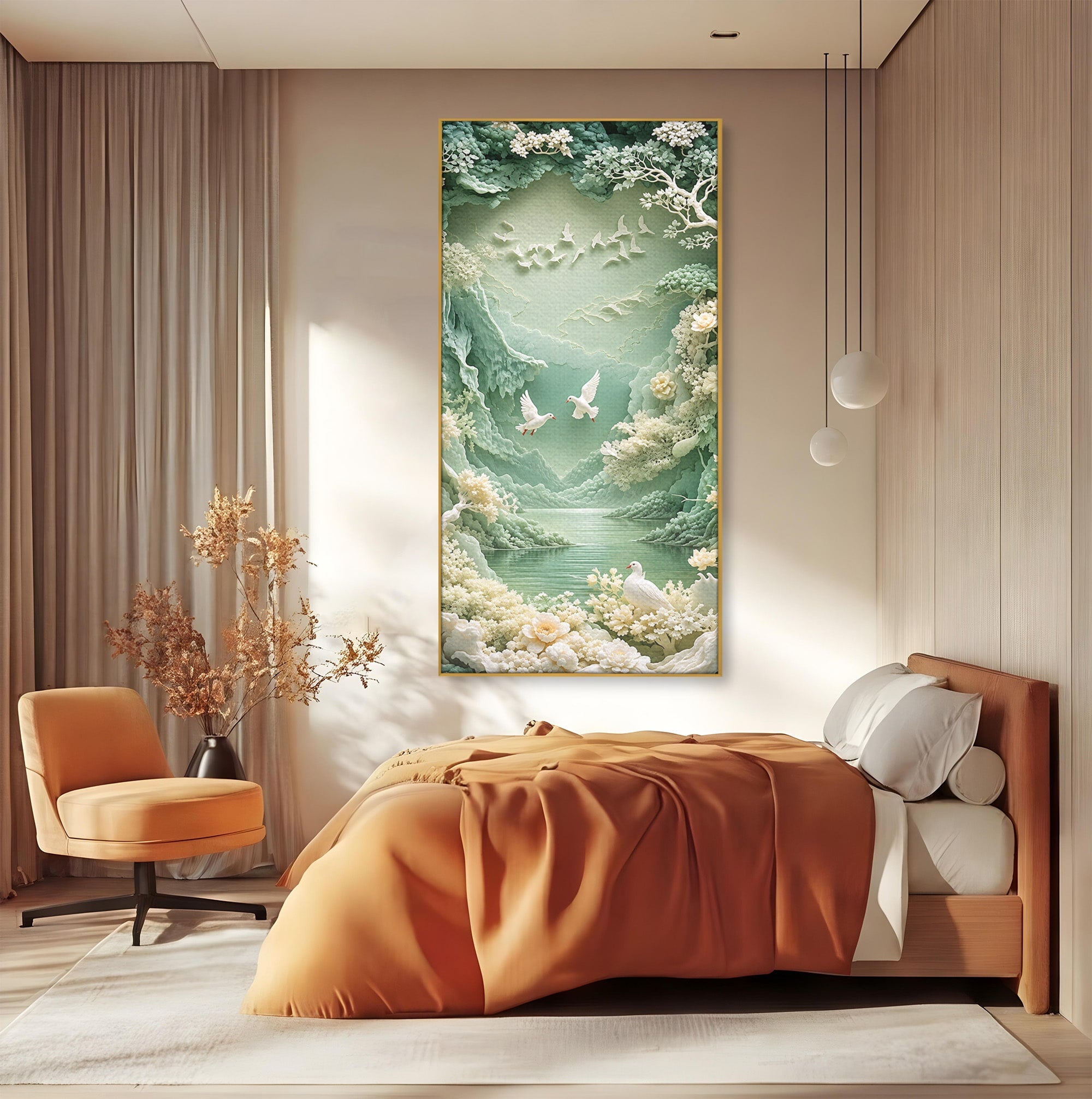 Tablou Canvas Premium LuxCanva® U1175, Lacul Pastelat, Natura, Pasari, Flori, Lac, Dormitor, Culori Vibrante