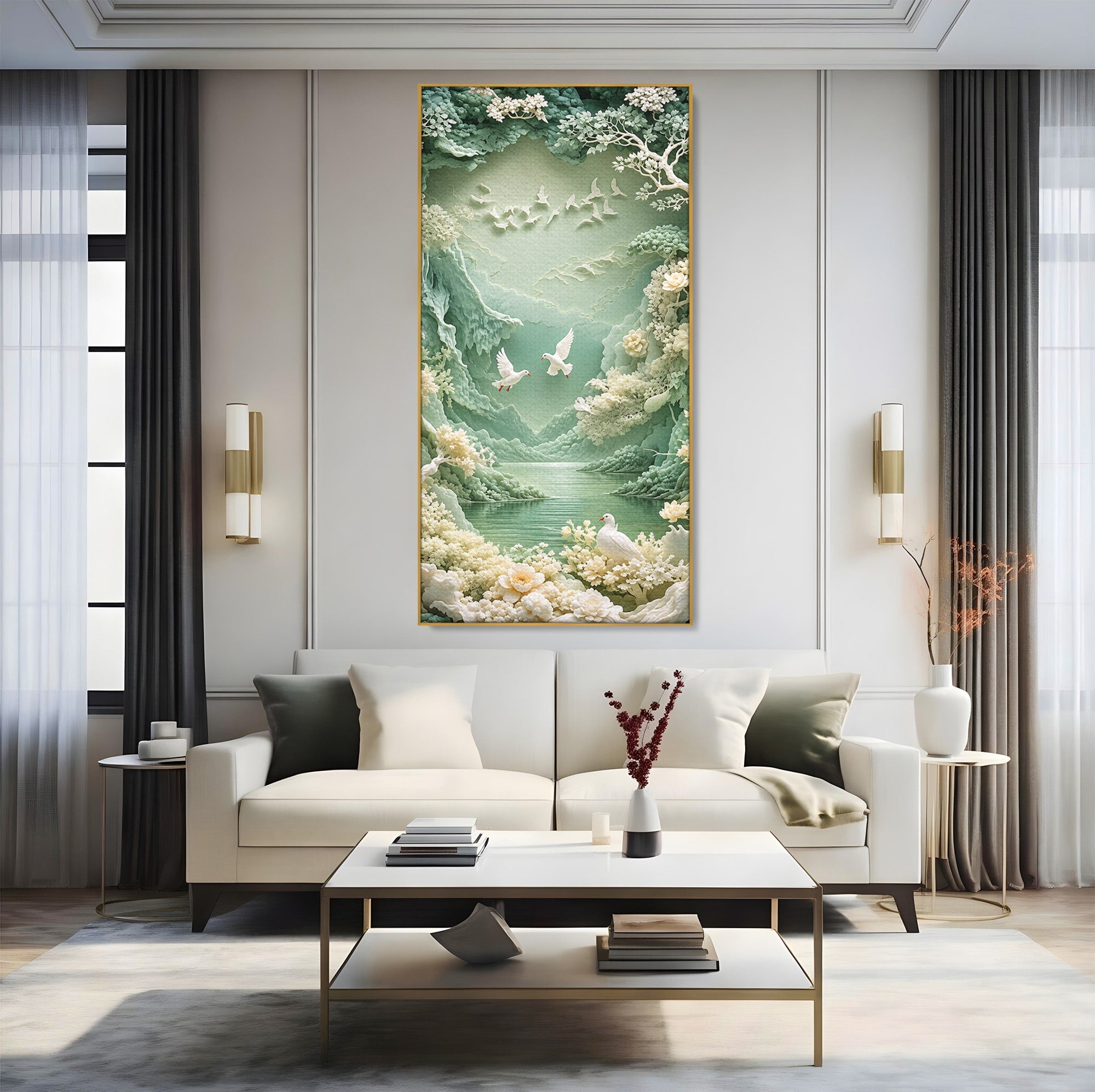 Tablou Canvas Premium LuxCanva® U1175, Lacul Pastelat, Natura, Pasari, Flori, Lac, Dormitor, Culori Vibrante