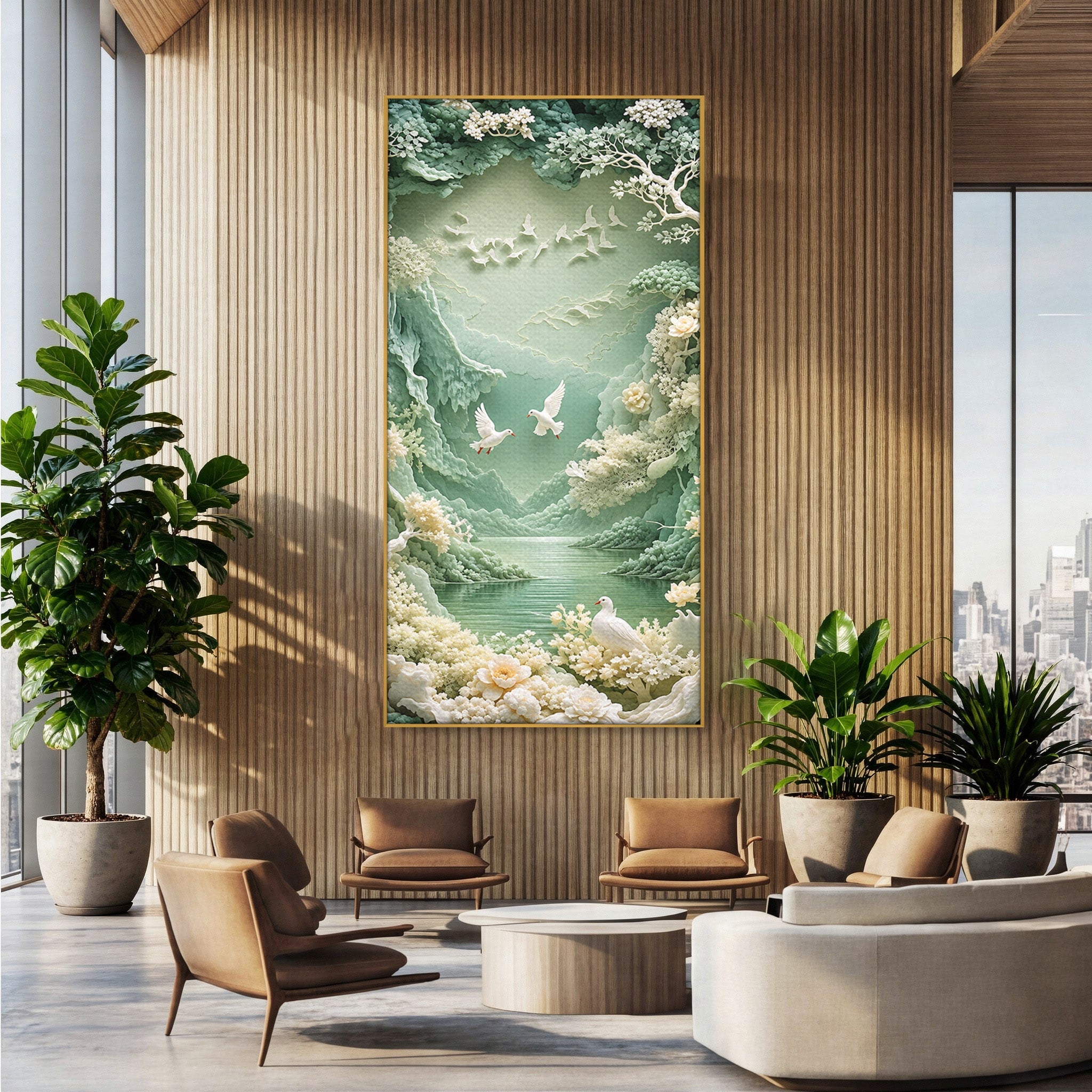 Tablou Canvas Premium LuxCanva® U1175, Lacul Pastelat, Natura, Pasari, Flori, Lac, Dormitor, Culori Vibrante