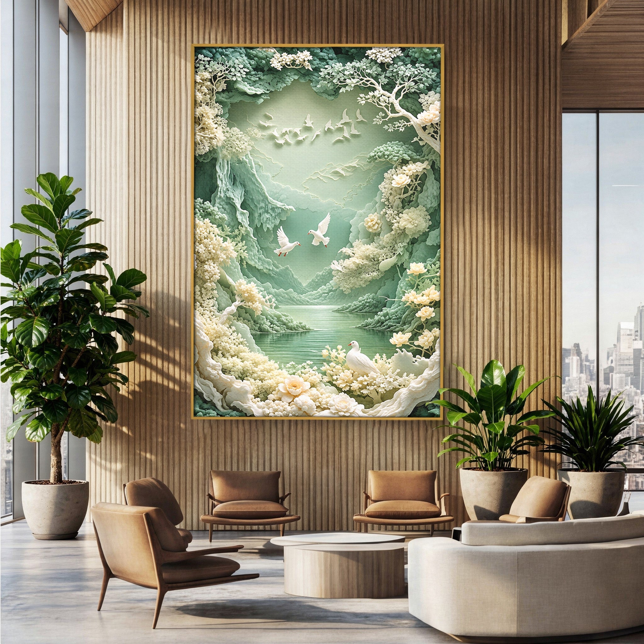 Tablou Canvas Premium LuxCanva® U1175, Lacul Pastelat, Natura, Pasari, Flori, Lac, Dormitor, Culori Vibrante