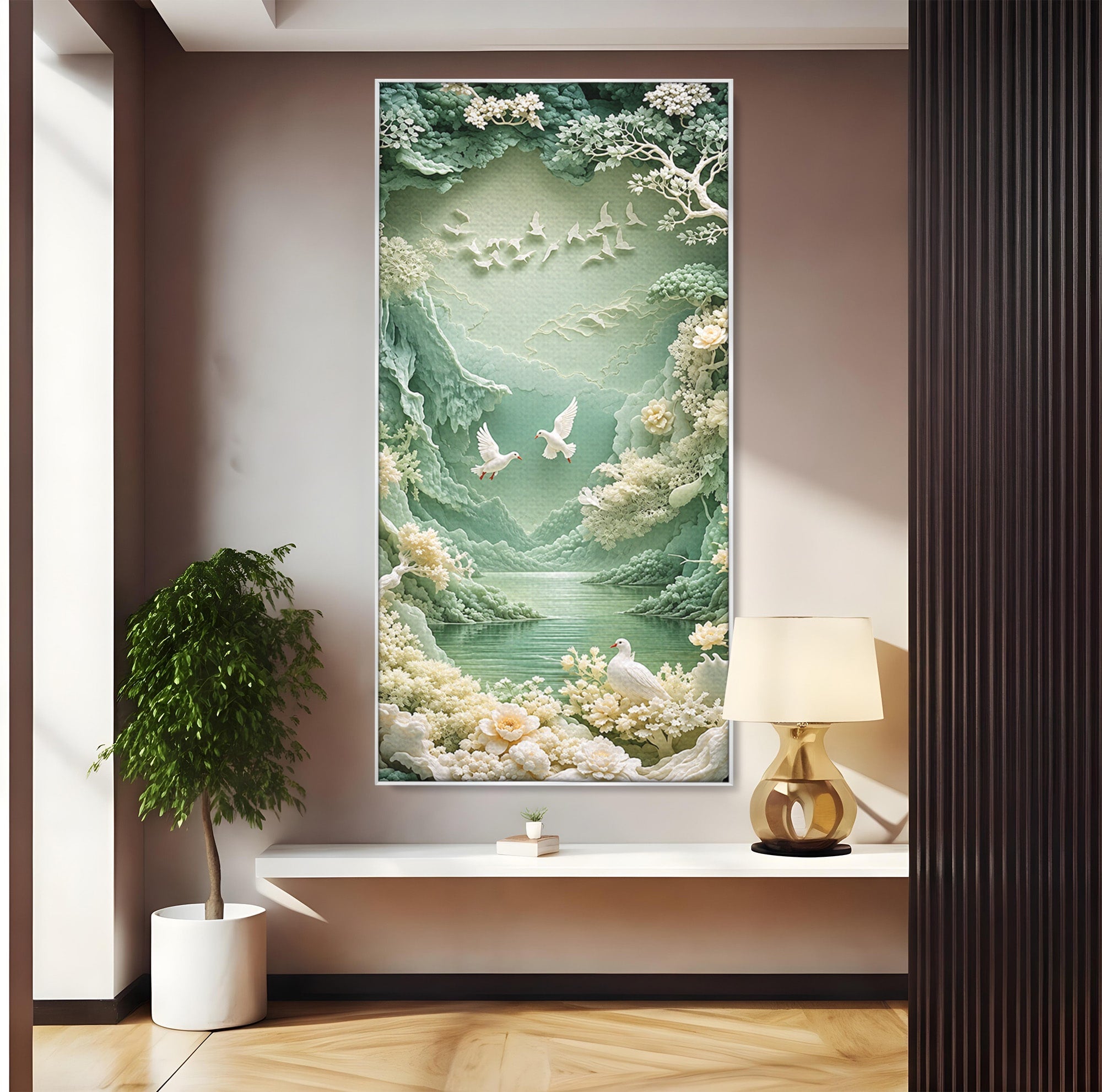 Tablou Canvas Premium LuxCanva® U1175, Lacul Pastelat, Natura, Pasari, Flori, Lac, Dormitor, Culori Vibrante
