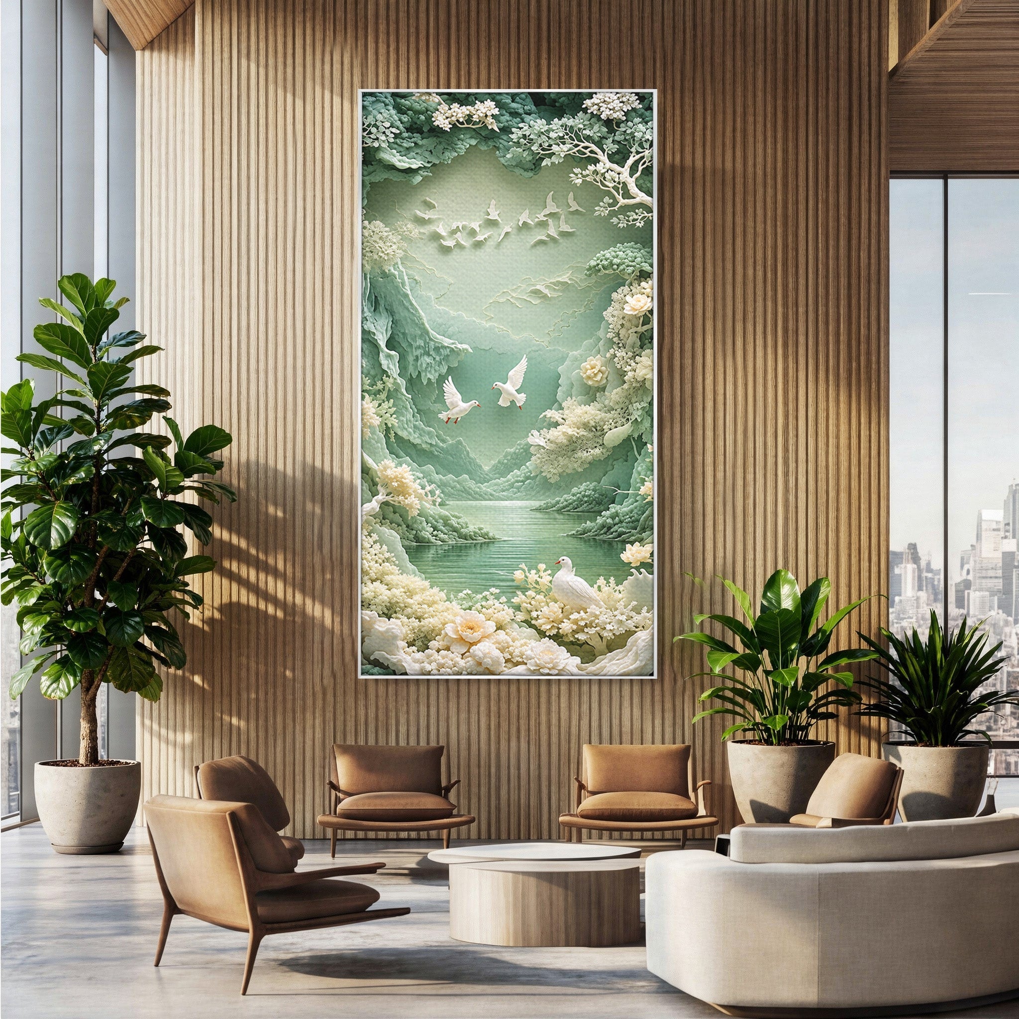 Tablou Canvas Premium LuxCanva® U1175, Lacul Pastelat, Natura, Pasari, Flori, Lac, Dormitor, Culori Vibrante