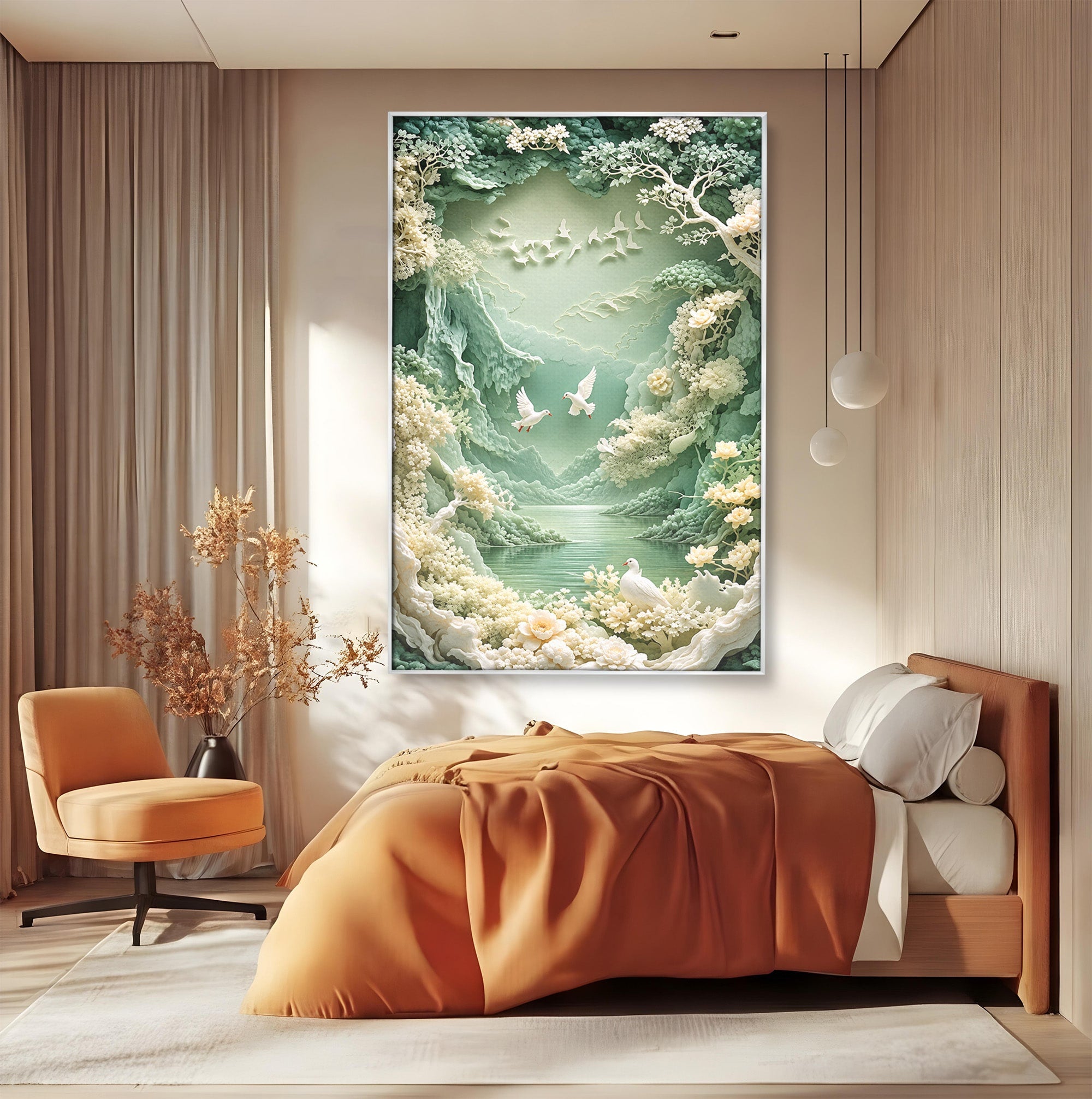 Tablou Canvas Premium LuxCanva® U1175, Lacul Pastelat, Natura, Pasari, Flori, Lac, Dormitor, Culori Vibrante