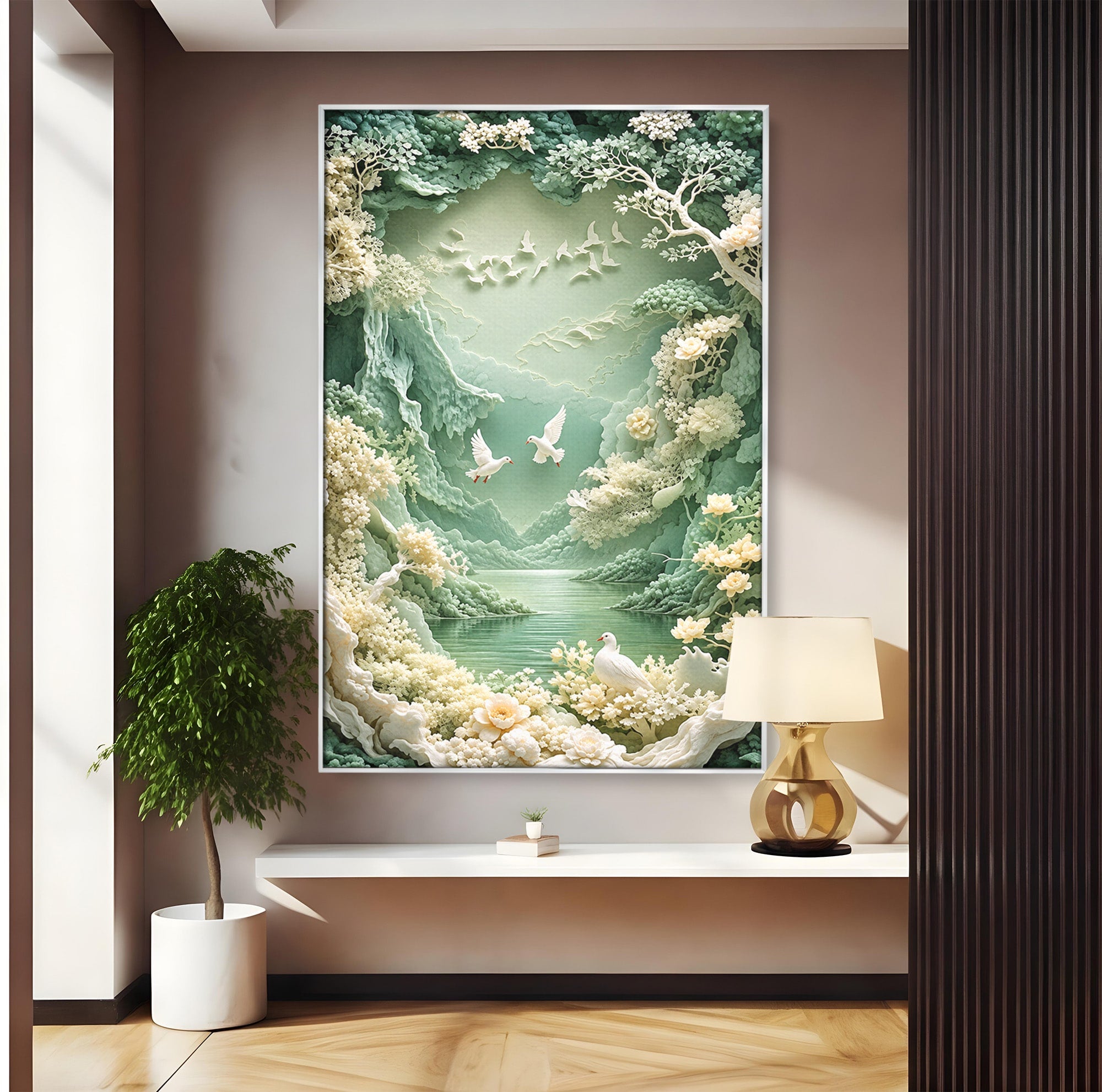 Tablou Canvas Premium LuxCanva® U1175, Lacul Pastelat, Natura, Pasari, Flori, Lac, Dormitor, Culori Vibrante