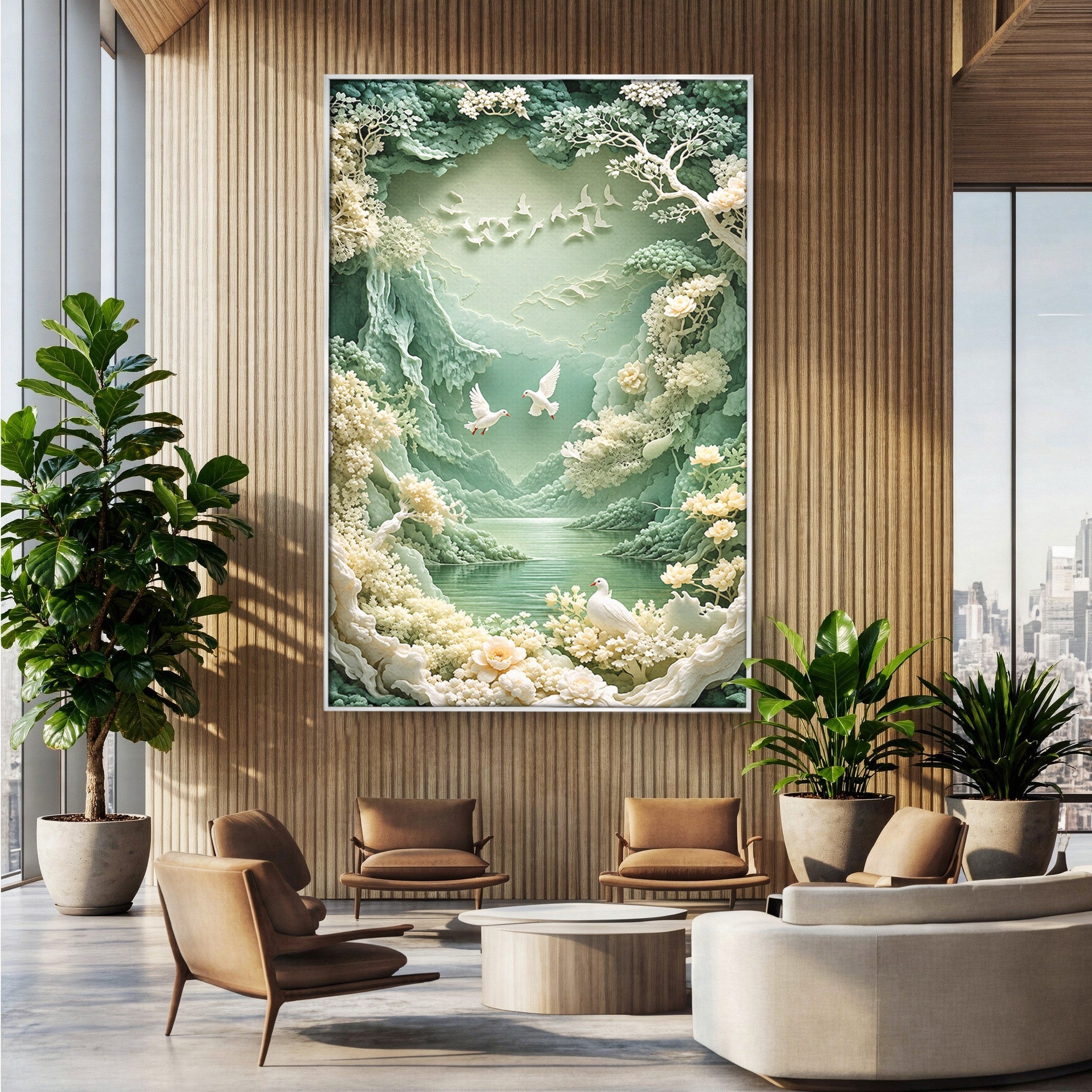 Tablou Canvas Premium LuxCanva® U1175, Lacul Pastelat, Natura, Pasari, Flori, Lac, Dormitor, Culori Vibrante