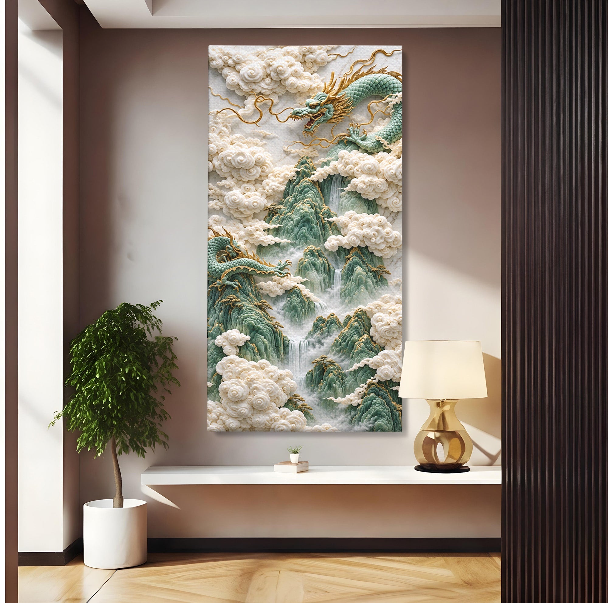 Tablou Canvas Premium LuxCanva® U1176, Dragonii Printre Nori, Fantezie, Mitologie, Dragon, Nori, Living, Culori Vibrante