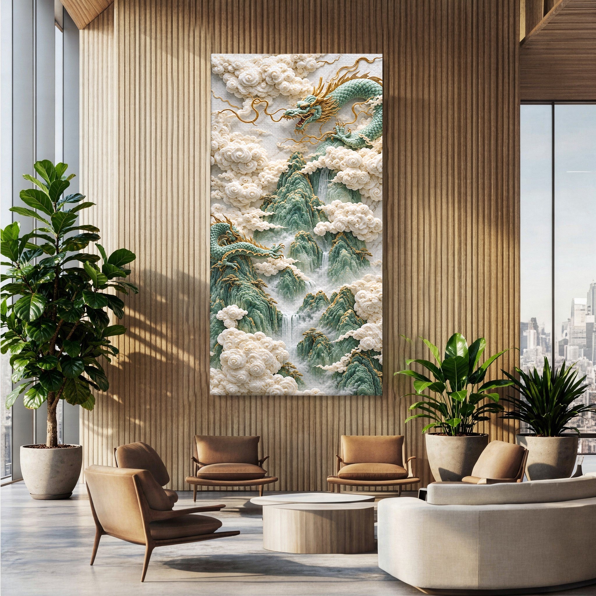 Tablou Canvas Premium LuxCanva® U1176, Dragonii Printre Nori, Fantezie, Mitologie, Dragon, Nori, Living, Culori Vibrante