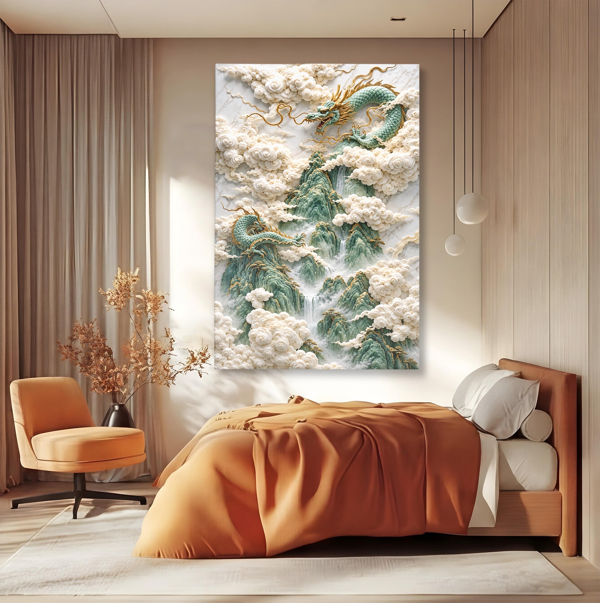 Tablou Canvas Premium LuxCanva® U1176, Dragonii Printre Nori, Fantezie, Mitologie, Dragon, Nori, Living, Culori Vibrante