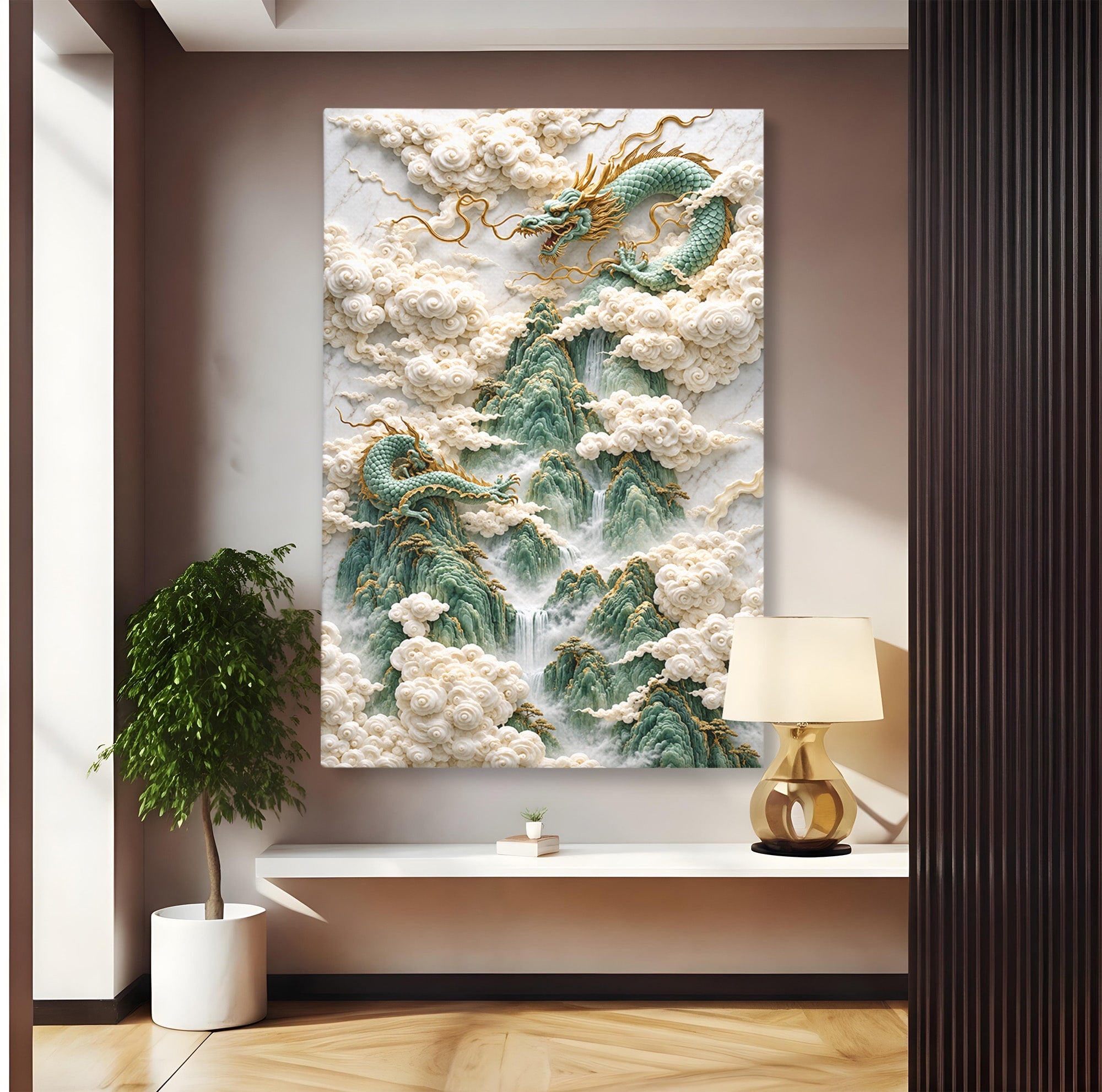Tablou Canvas Premium LuxCanva® U1176, Dragonii Printre Nori, Fantezie, Mitologie, Dragon, Nori, Living, Culori Vibrante