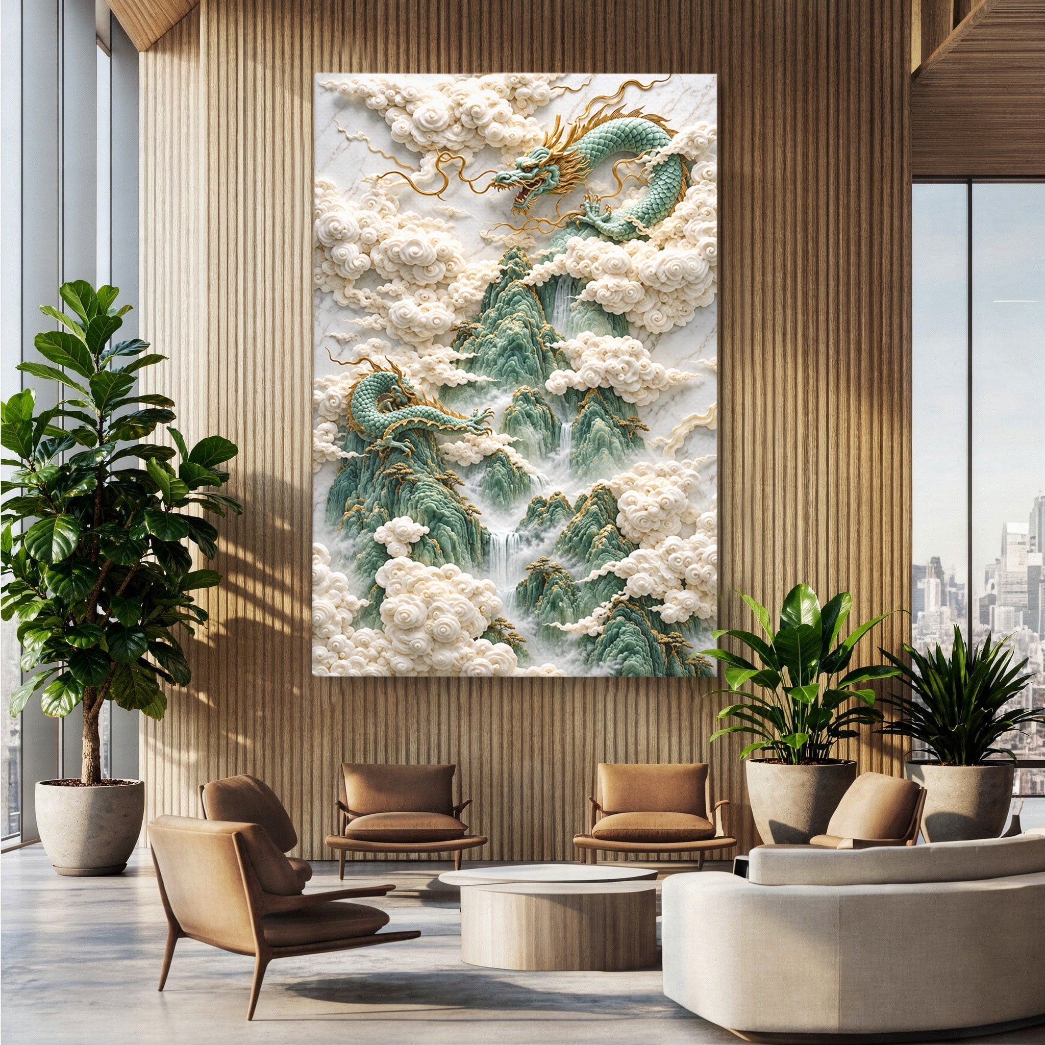 Tablou Canvas Premium LuxCanva® U1176, Dragonii Printre Nori, Fantezie, Mitologie, Dragon, Nori, Living, Culori Vibrante