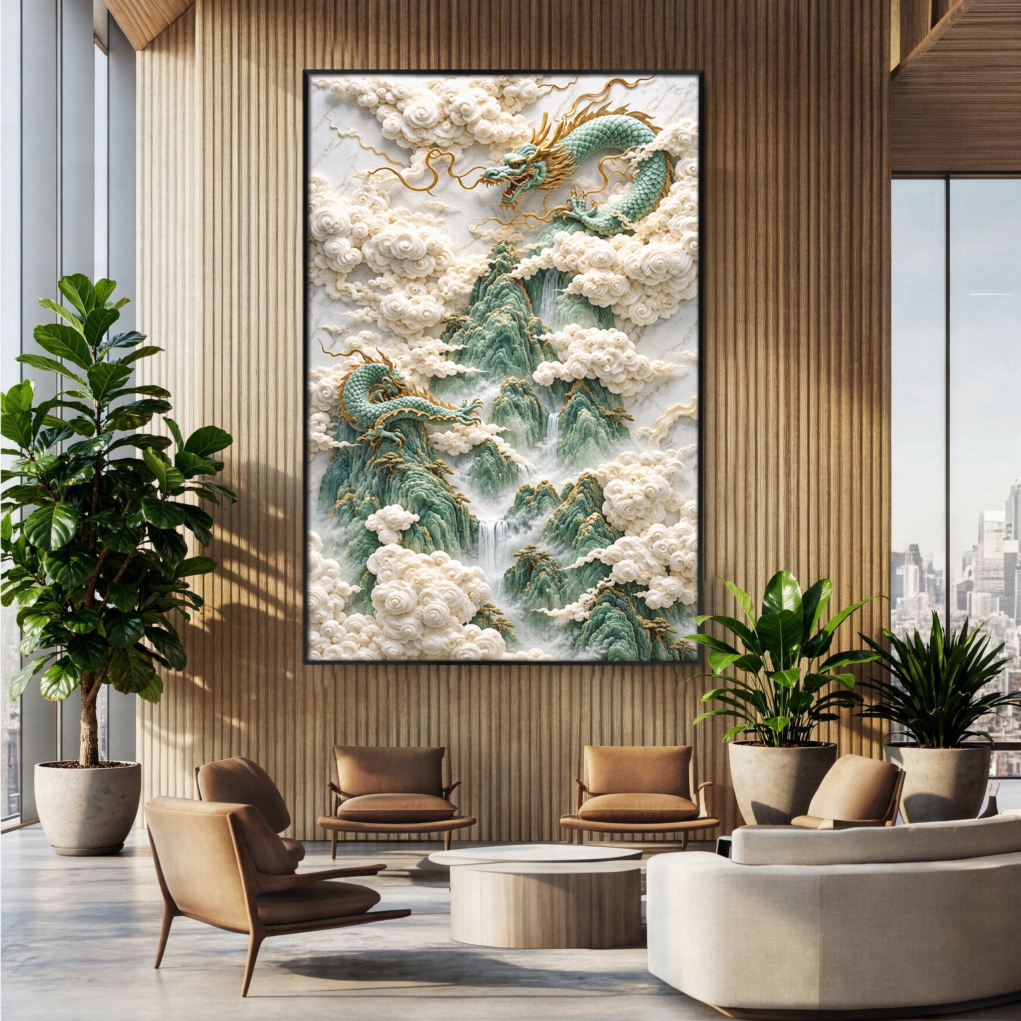 Tablou Canvas Premium LuxCanva® U1176, Dragonii Printre Nori, Fantezie, Mitologie, Dragon, Nori, Living, Culori Vibrante