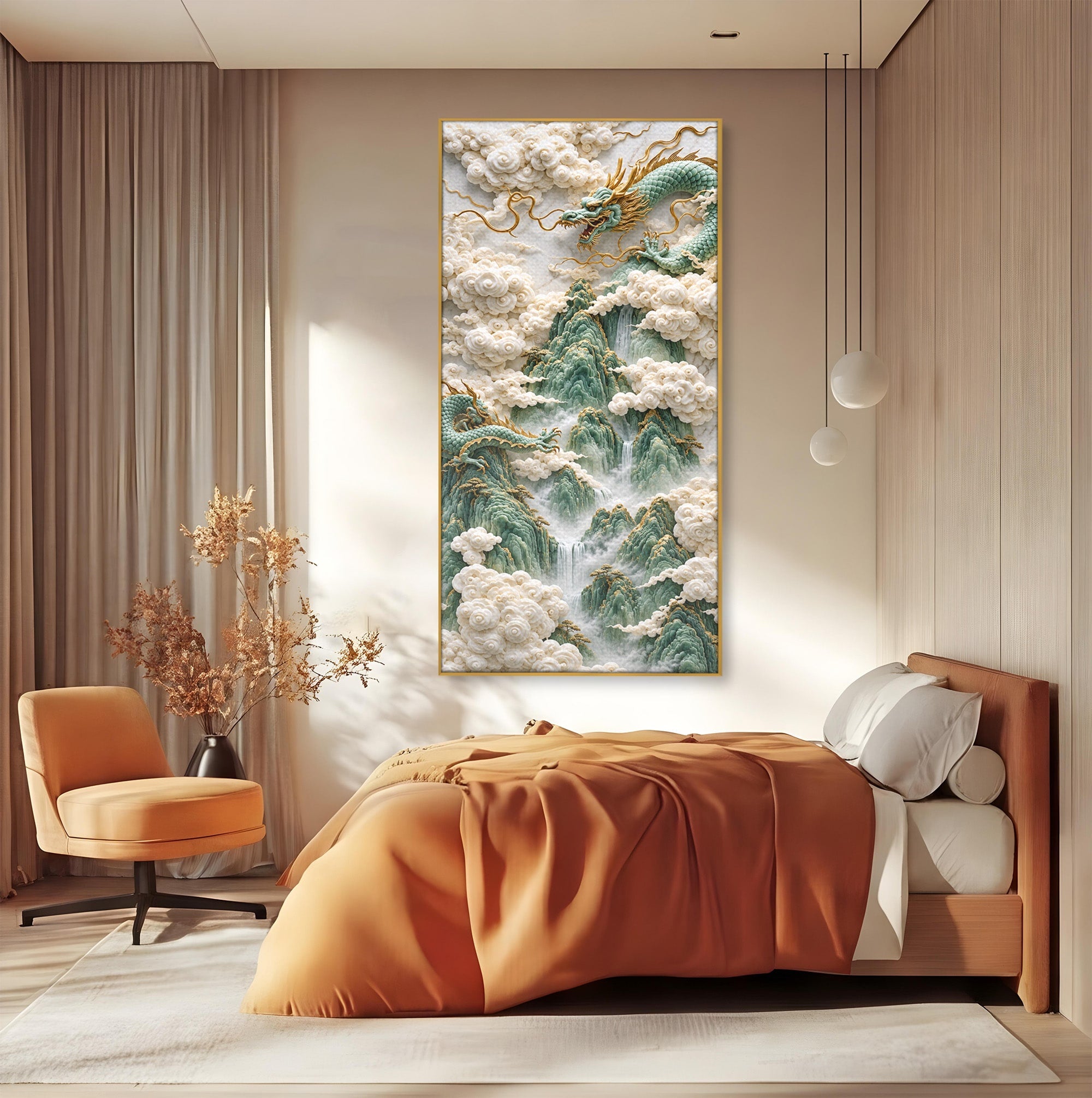 Tablou Canvas Premium LuxCanva® U1176, Dragonii Printre Nori, Fantezie, Mitologie, Dragon, Nori, Living, Culori Vibrante
