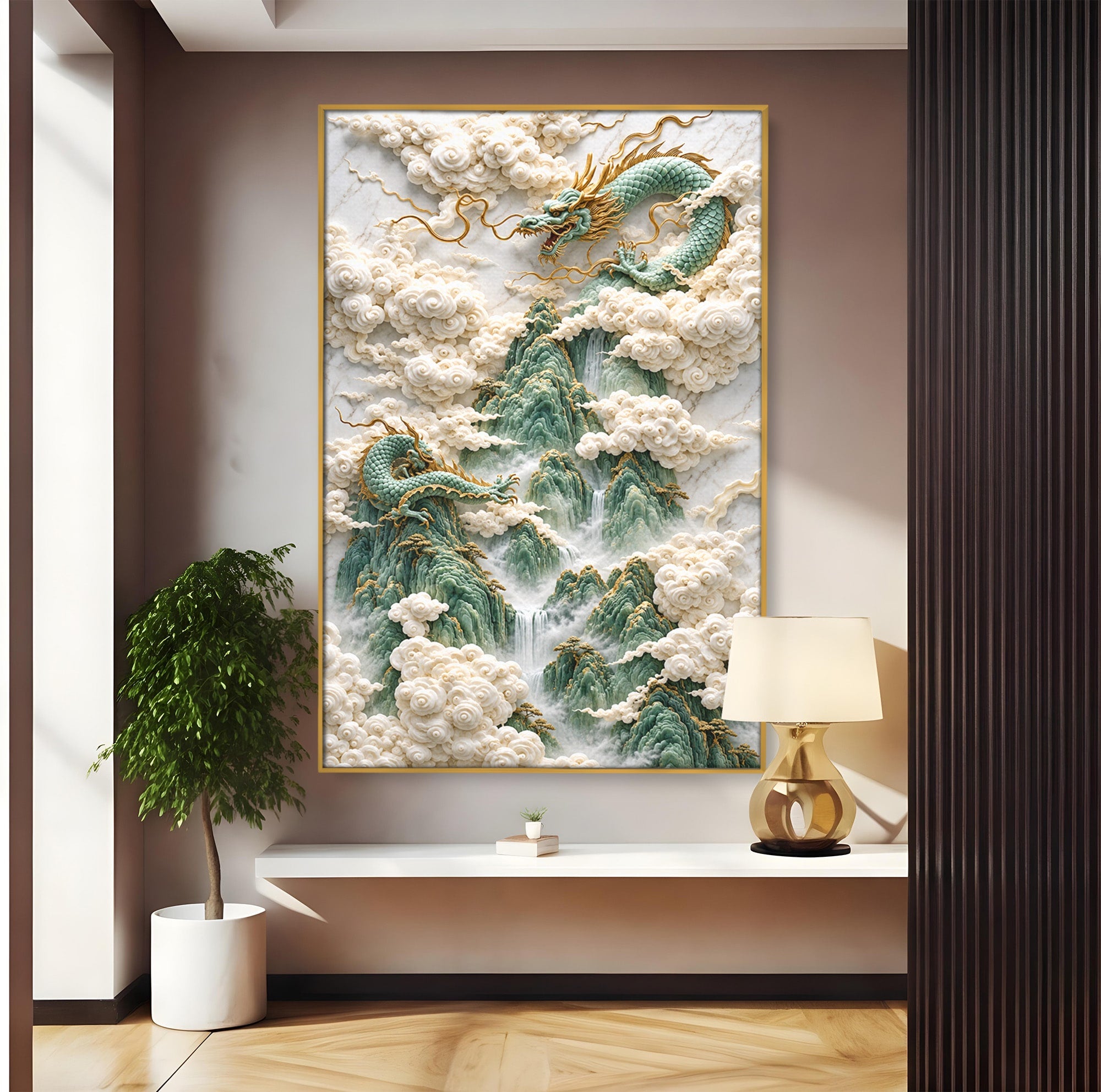Tablou Canvas Premium LuxCanva® U1176, Dragonii Printre Nori, Fantezie, Mitologie, Dragon, Nori, Living, Culori Vibrante