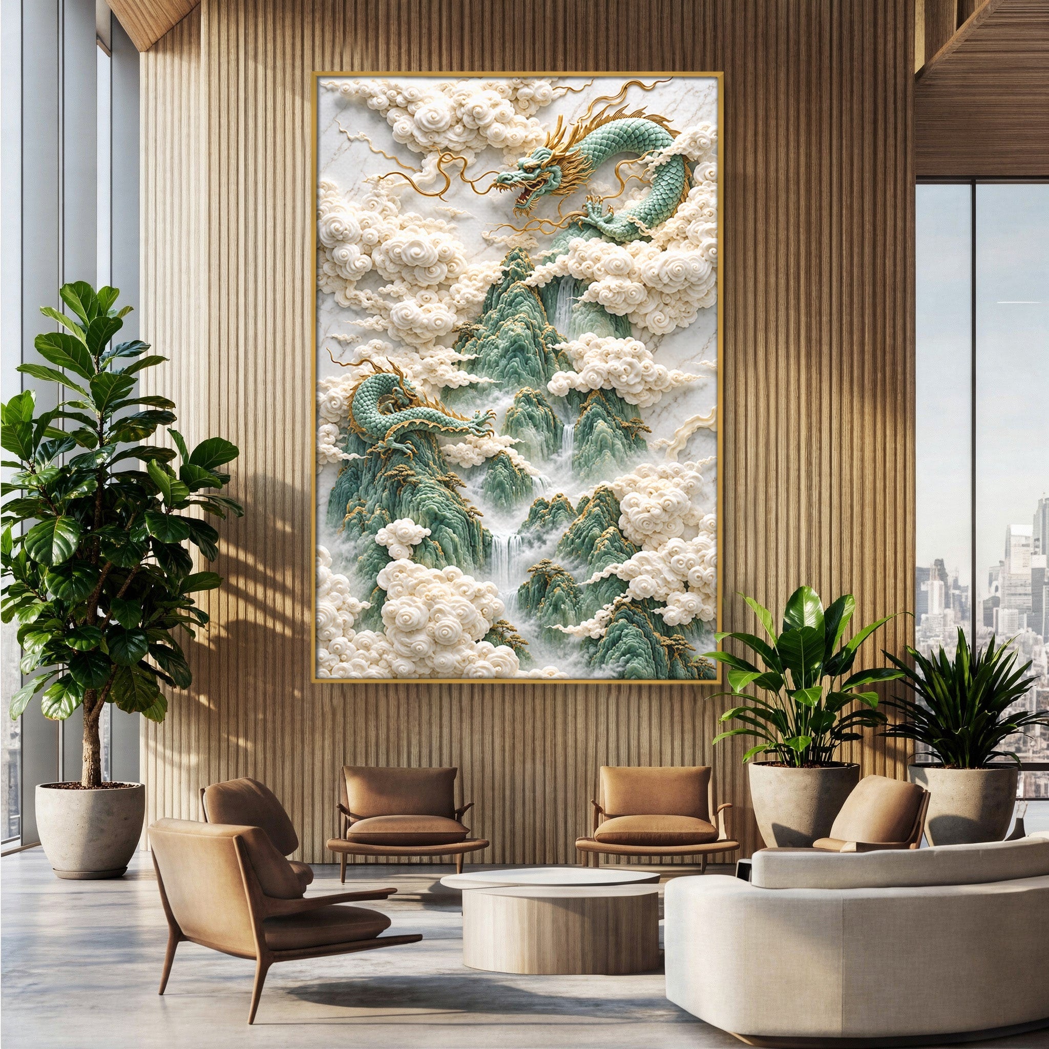 Tablou Canvas Premium LuxCanva® U1176, Dragonii Printre Nori, Fantezie, Mitologie, Dragon, Nori, Living, Culori Vibrante