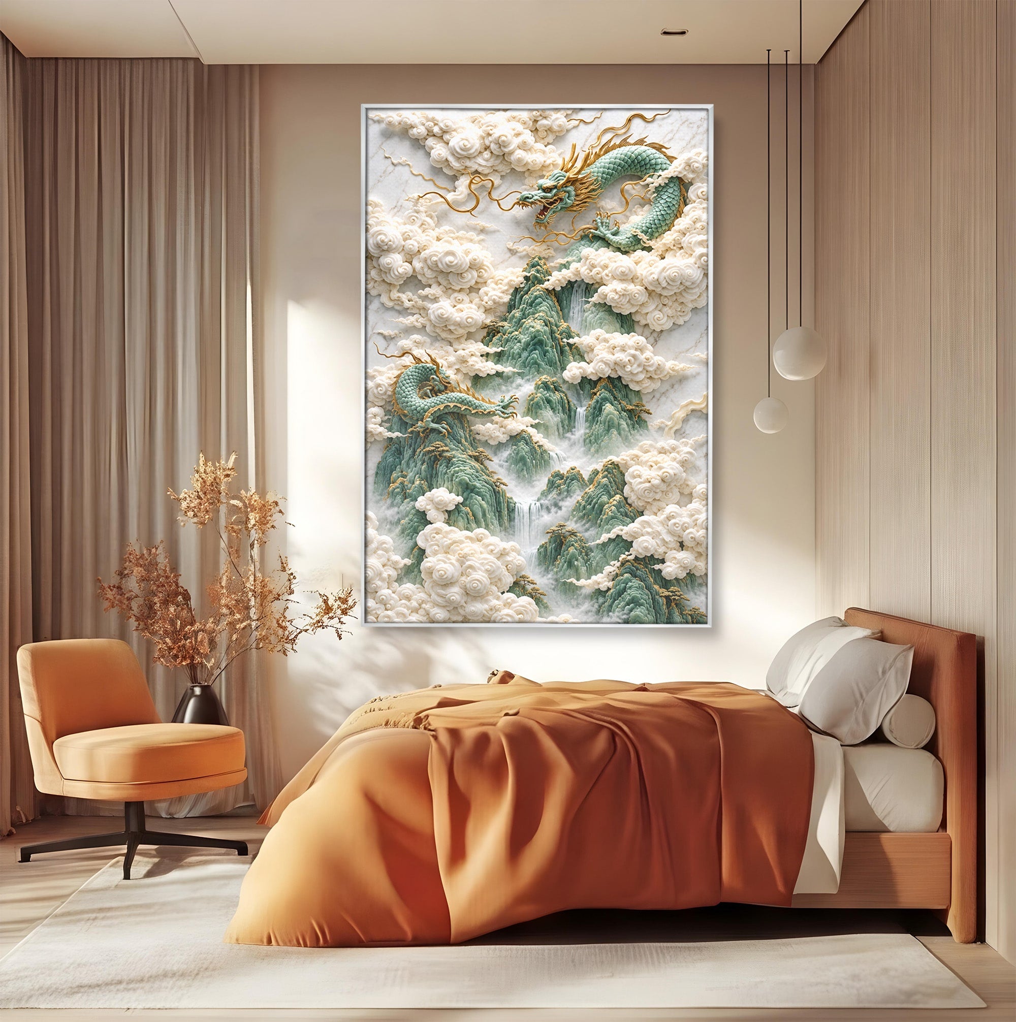 Tablou Canvas Premium LuxCanva® U1176, Dragonii Printre Nori, Fantezie, Mitologie, Dragon, Nori, Living, Culori Vibrante