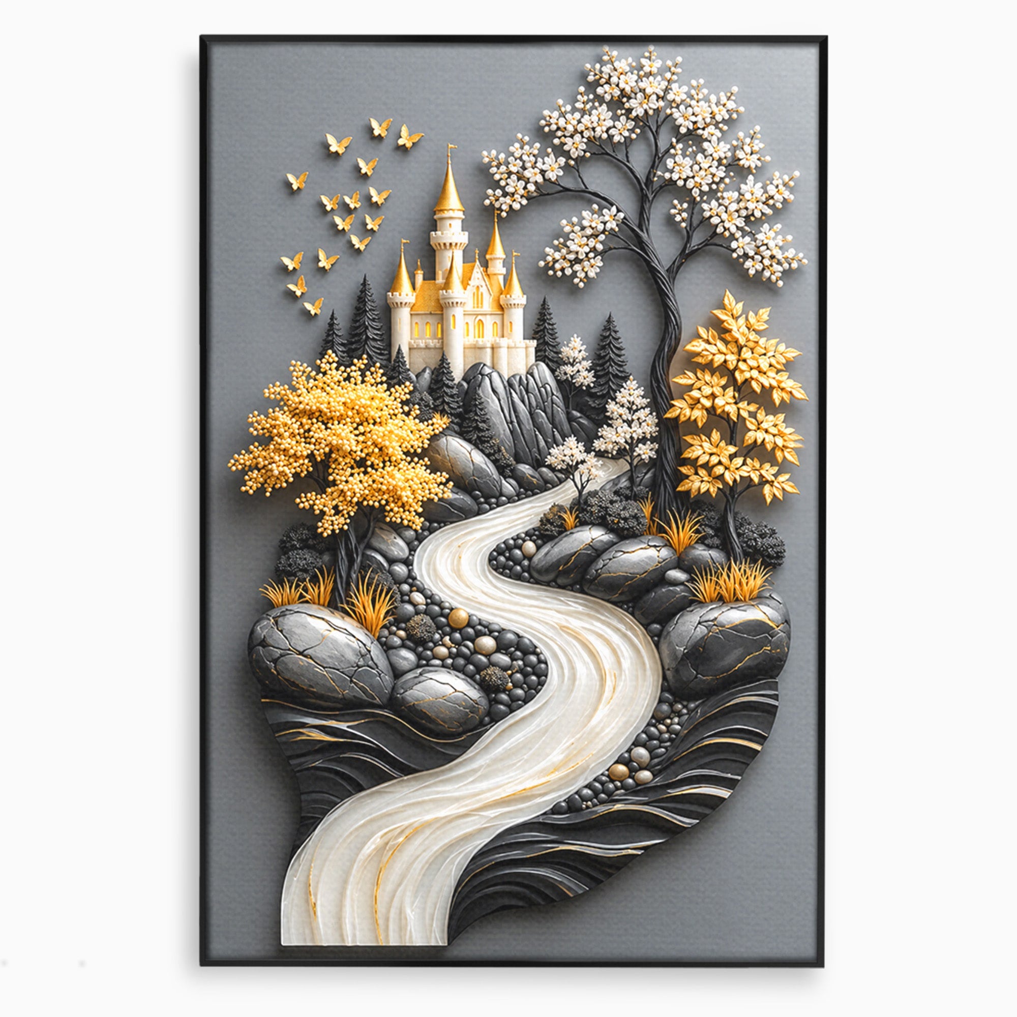 Tablou Canvas Premium LuxCanva® U1178, Castelul Fermecat, Peisaj, Rau, Natura, Castel, Living, Culori Vibrante