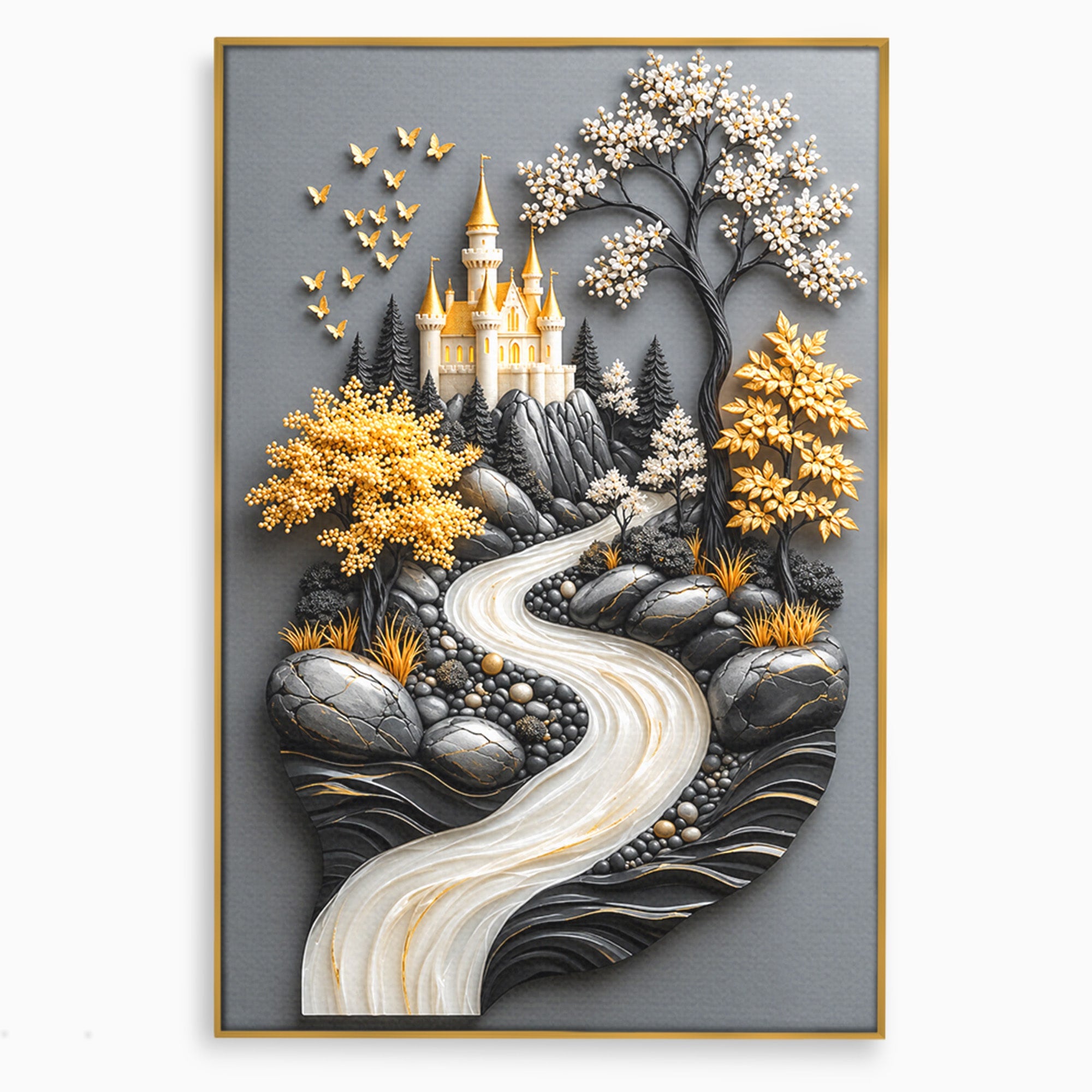 Tablou Canvas Premium LuxCanva® U1178, Castelul Fermecat, Peisaj, Rau, Natura, Castel, Living, Culori Vibrante