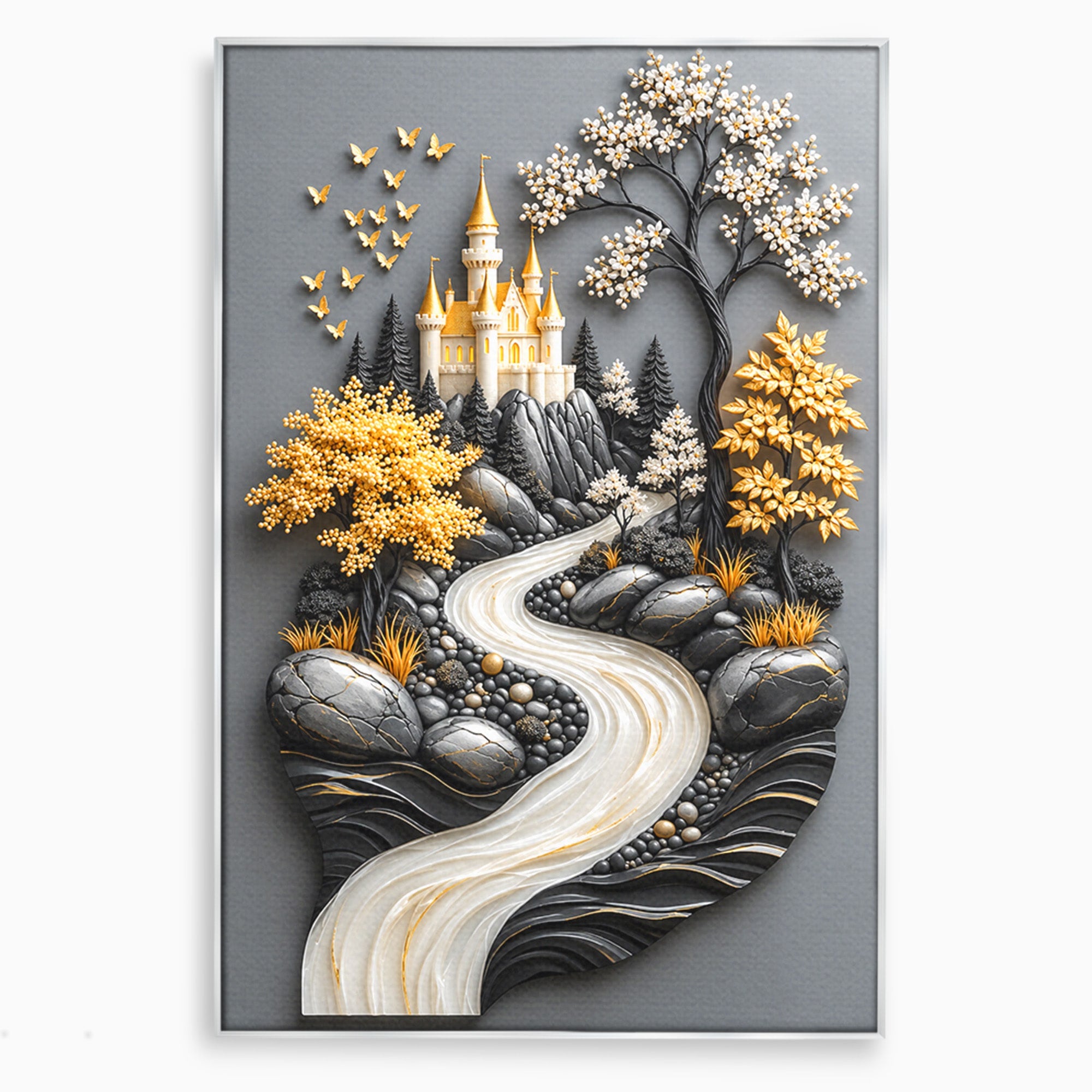 Tablou Canvas Premium LuxCanva® U1178, Castelul Fermecat, Peisaj, Rau, Natura, Castel, Living, Culori Vibrante